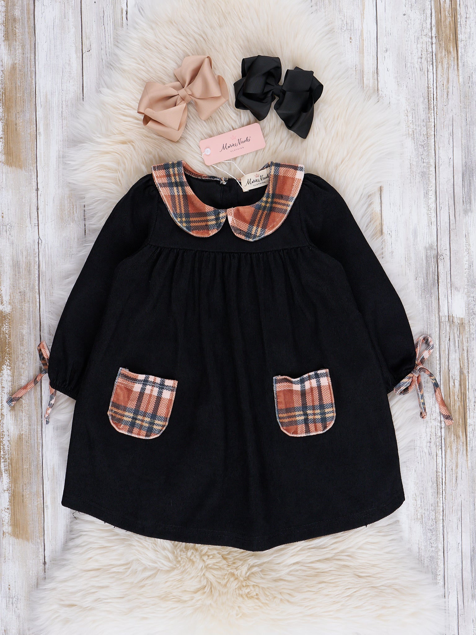 Black & Orange Plaid Pocket Dress - Marie Nicole Clothing