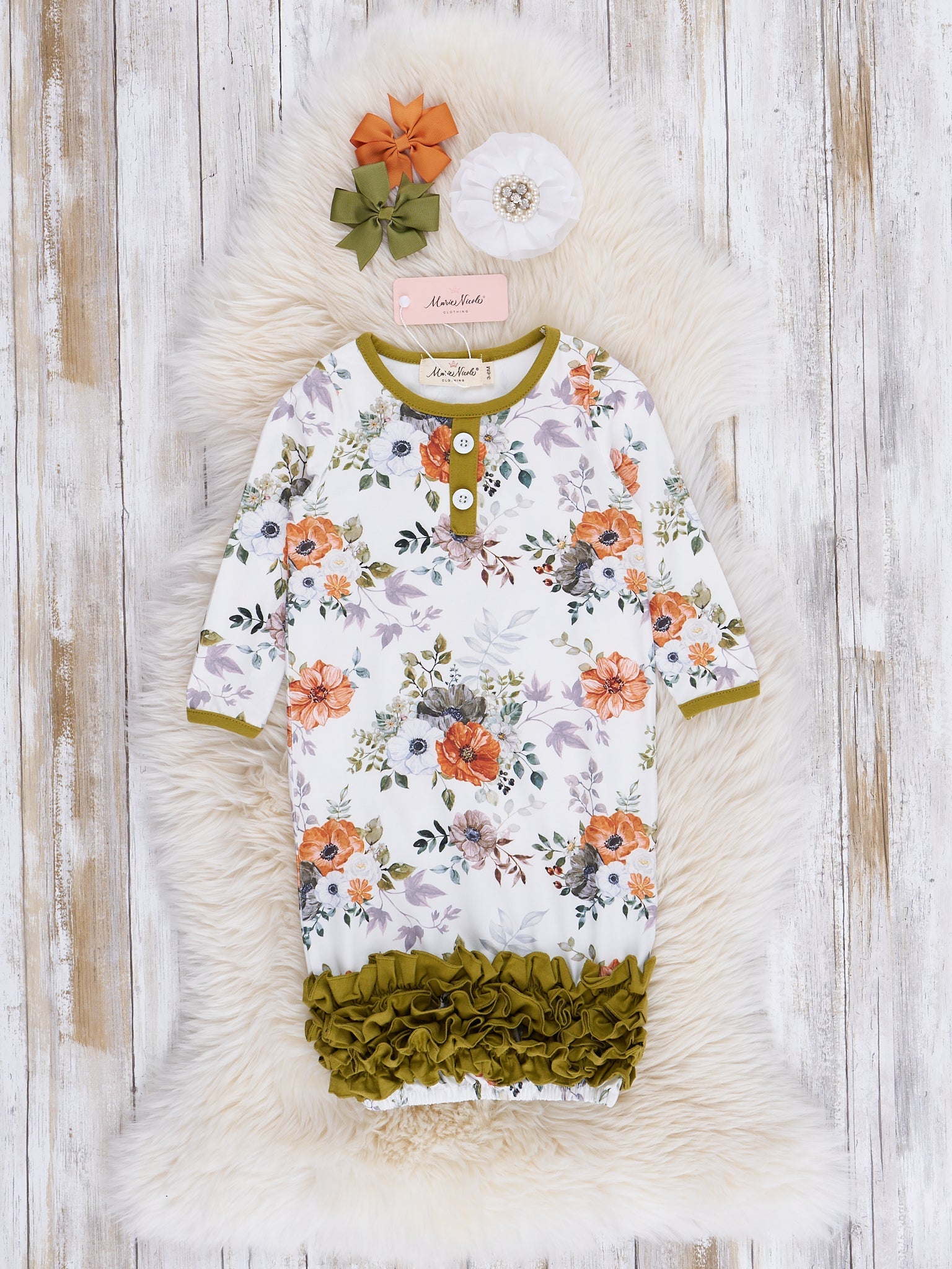 Olive Blooms Sleep Gown - Marie Nicole Clothing