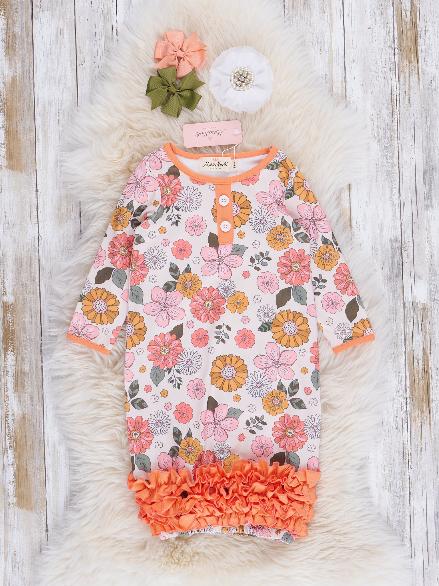 Orange Marigold Blooms Sleep Gown - Marie Nicole Clothing