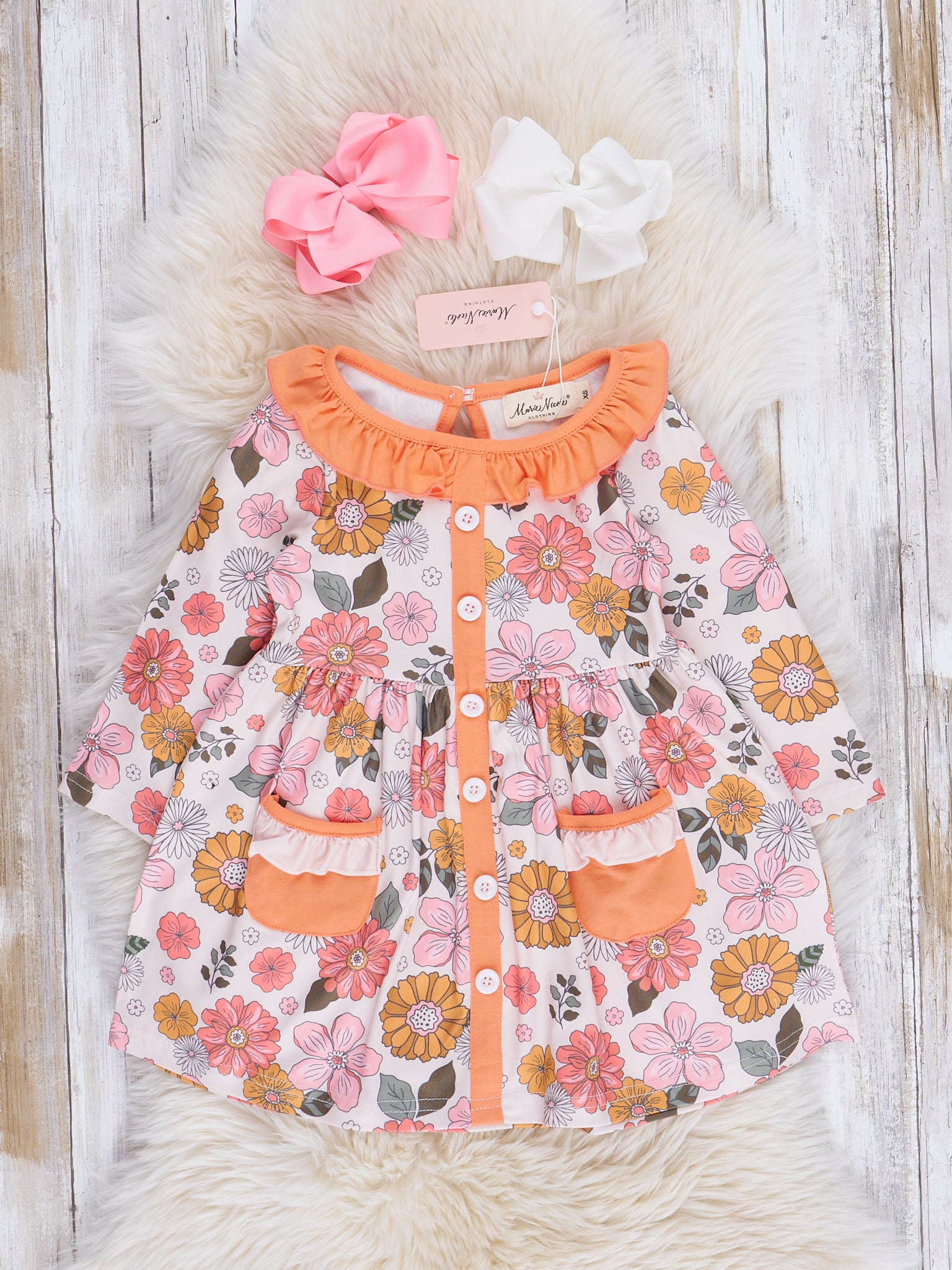 Orange Marigold Blooms Pocket Dress - Marie Nicole Clothing