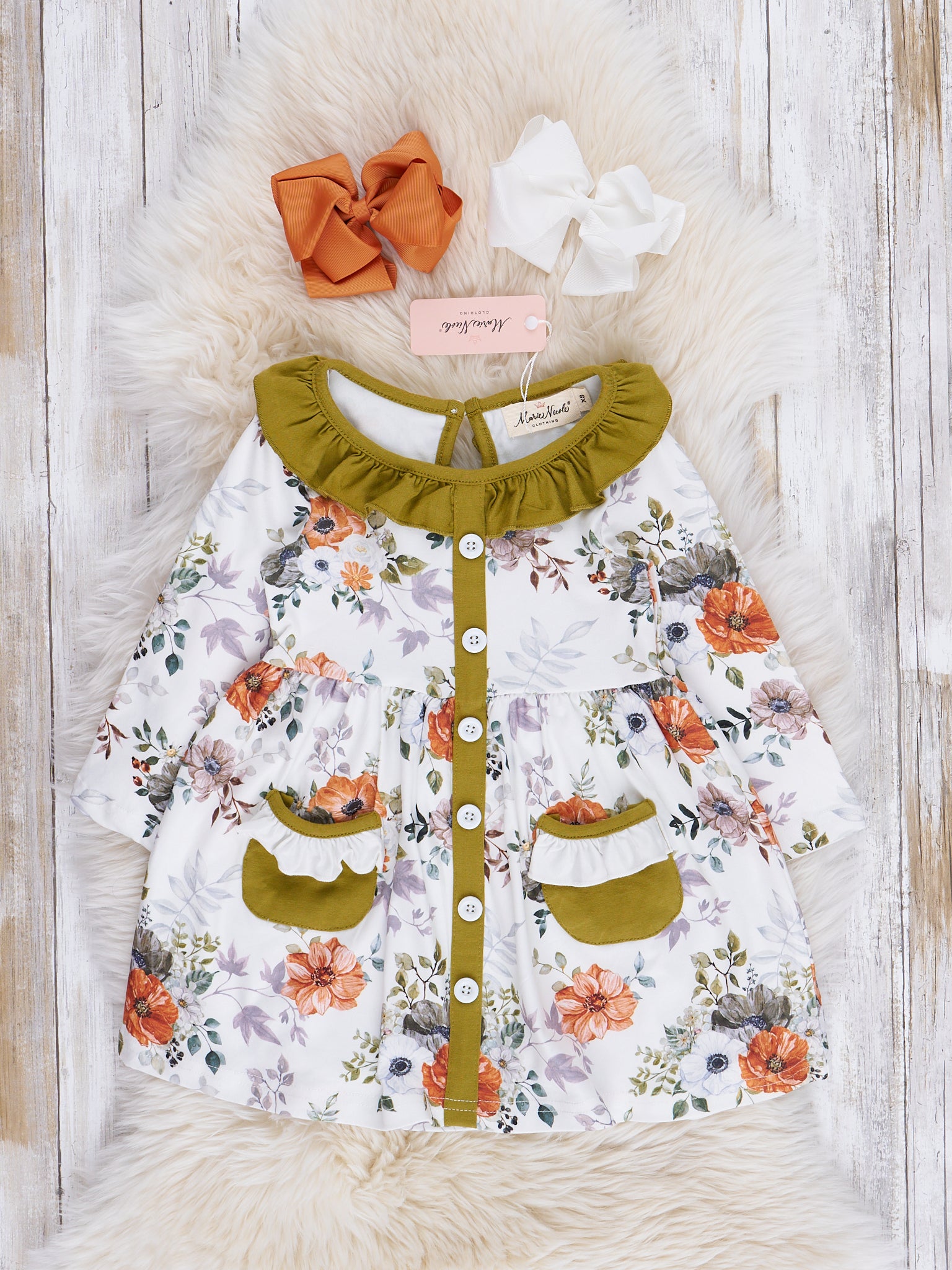 Olive Blooms Pocket Dress - Marie Nicole Clothing