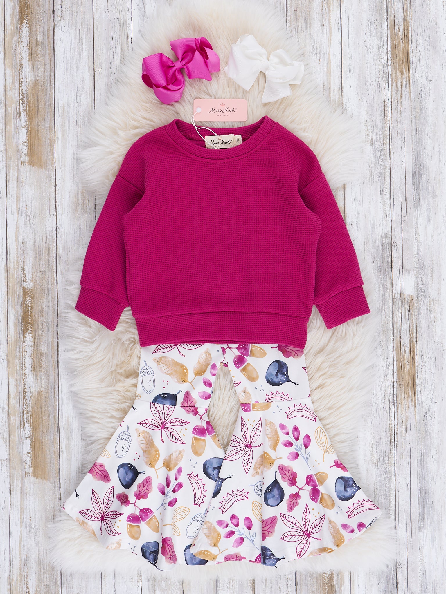 Magenta Autumn Flora Bell Bottoms Outfit - Marie Nicole Clothing