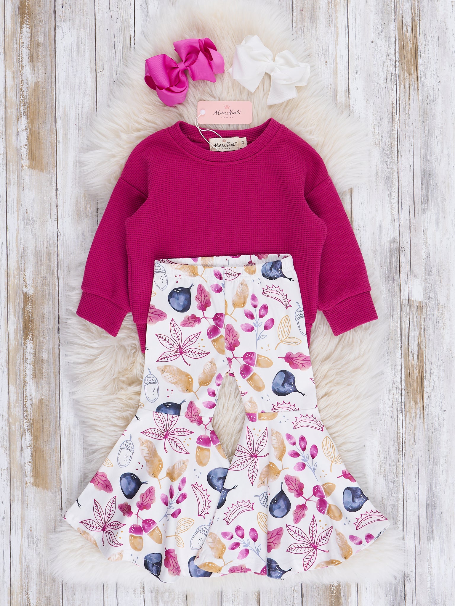 Magenta Autumn Flora Bell Bottoms Outfit - Marie Nicole Clothing