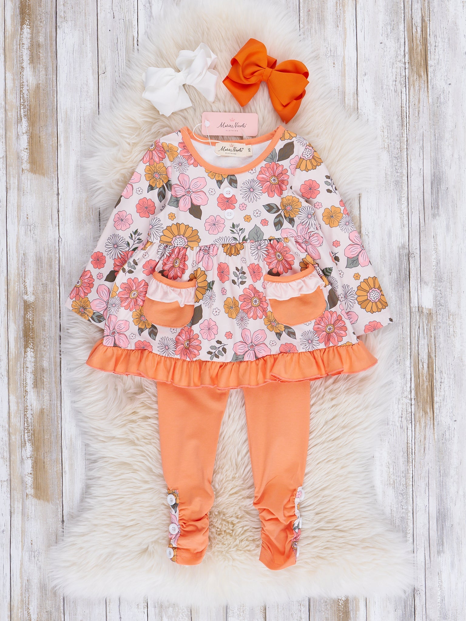 Orange Marigold Blooms Pocket Outfit - Marie Nicole Clothing