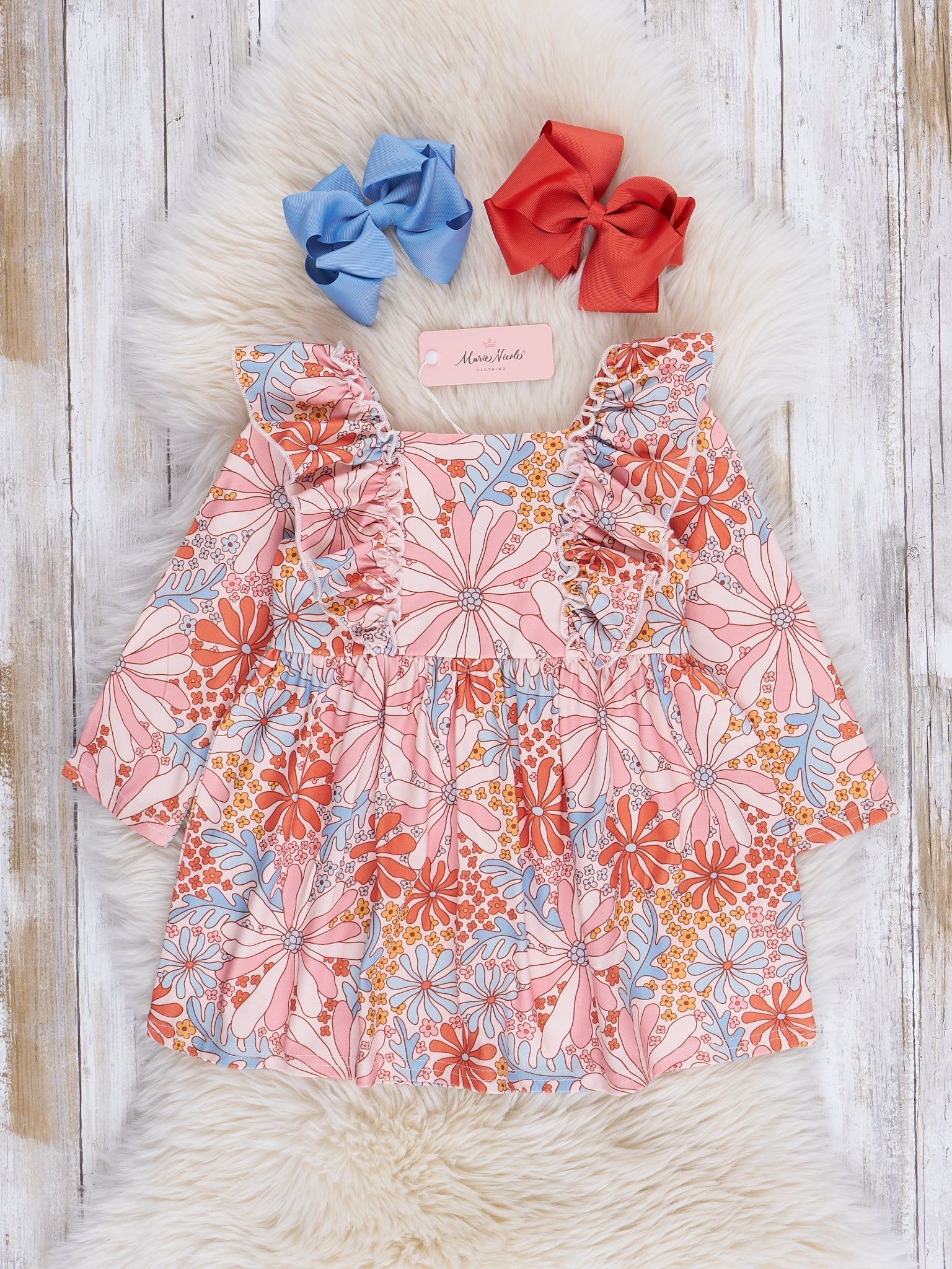 Orange & Grey Wildflowers Dress - Marie Nicole Clothing