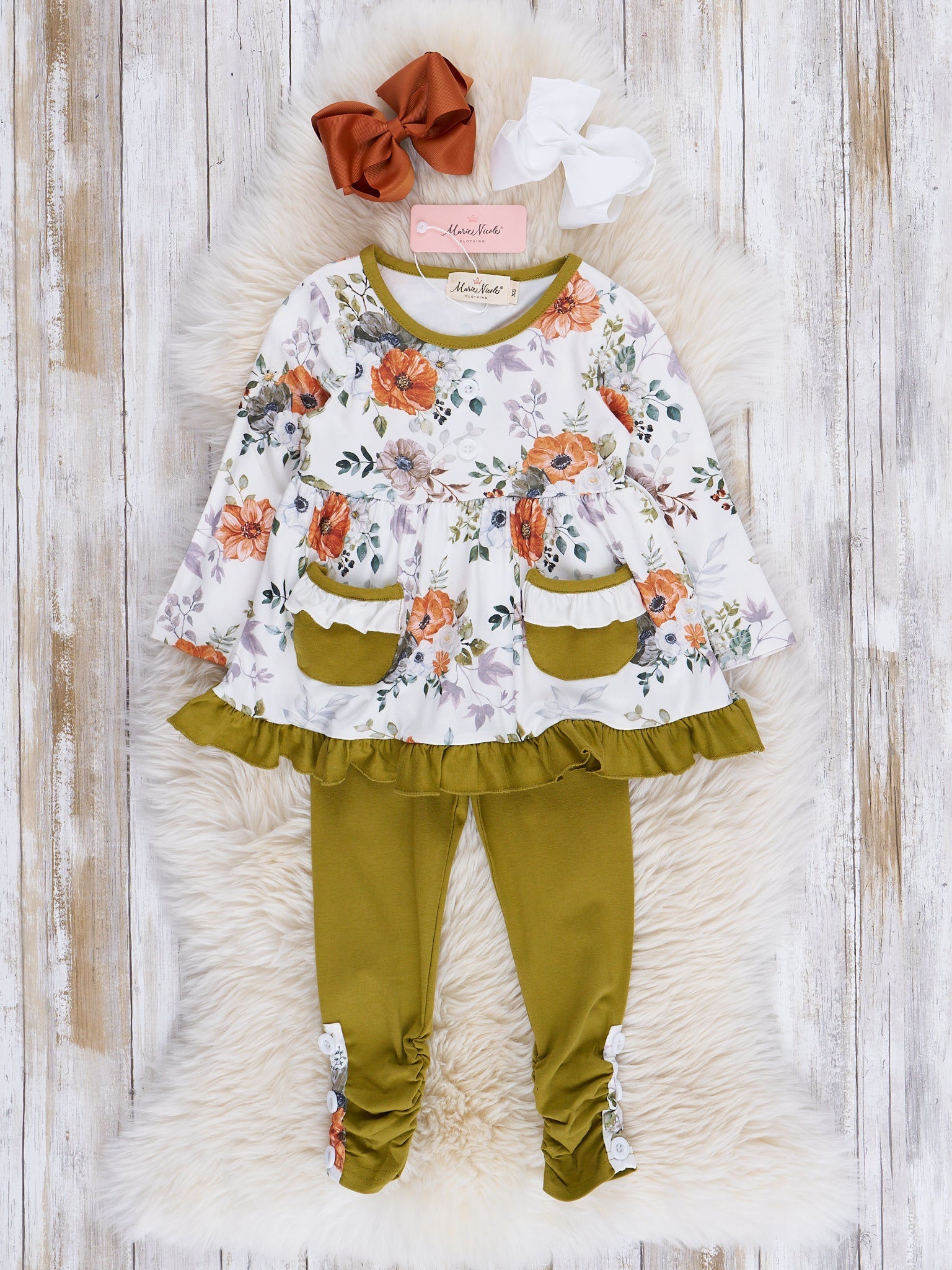 Olive Blooms Pocket Outfit - Marie Nicole Clothing