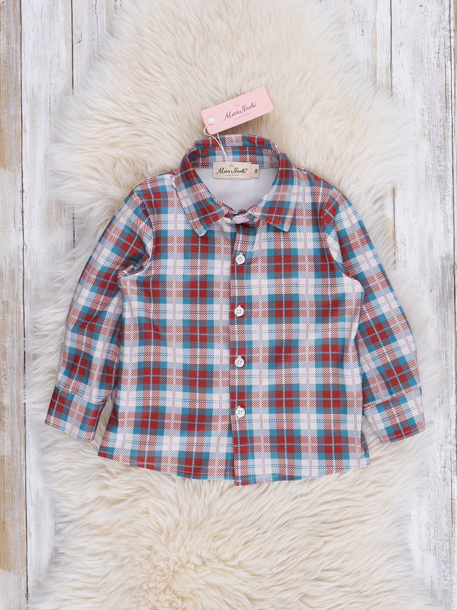 Brown & Turquoise Plaid Button Up Shirt - Marie Nicole Clothing