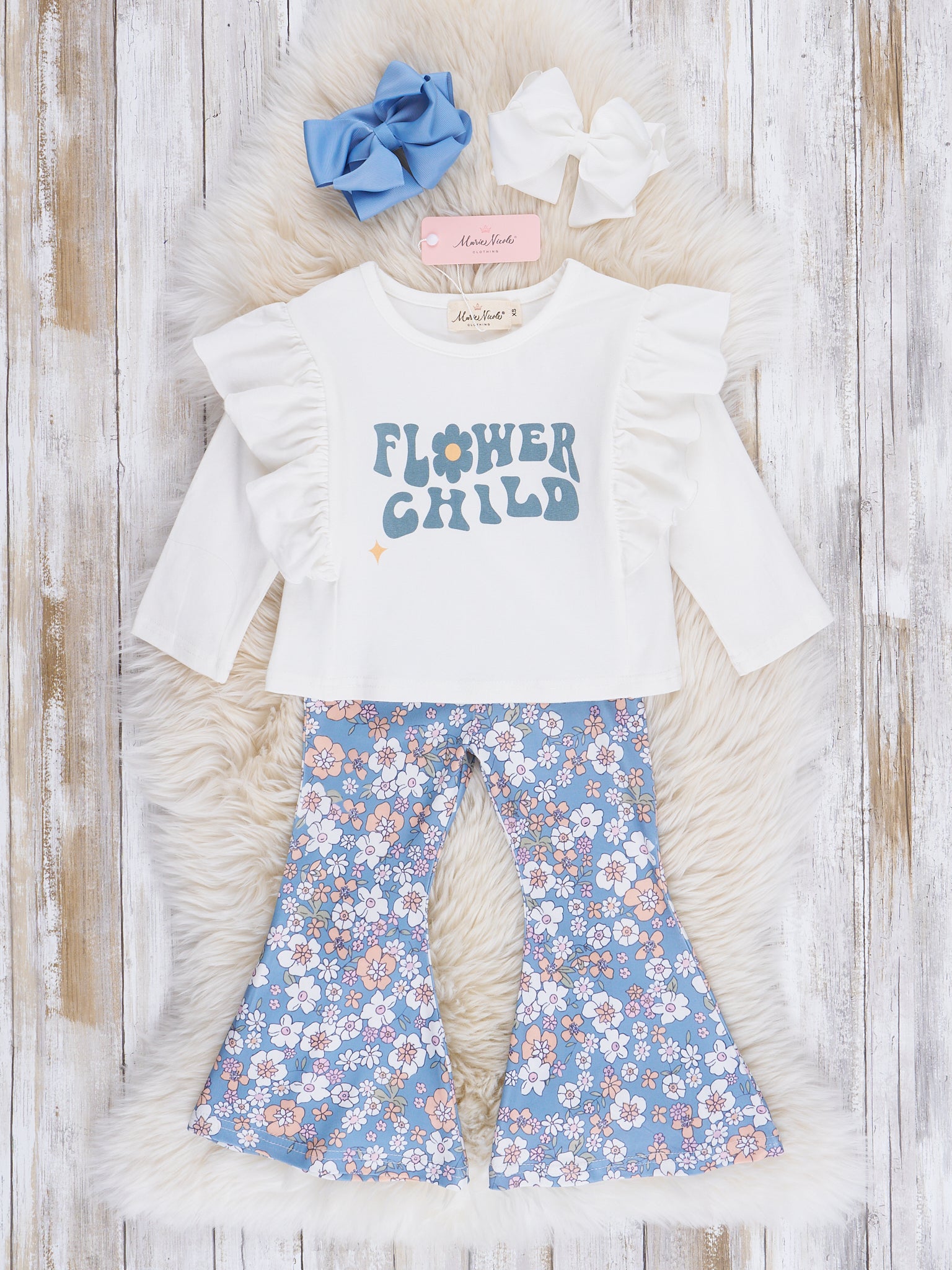 Blue Flower Child Bell Bottoms Outfit - Marie Nicole Clothing