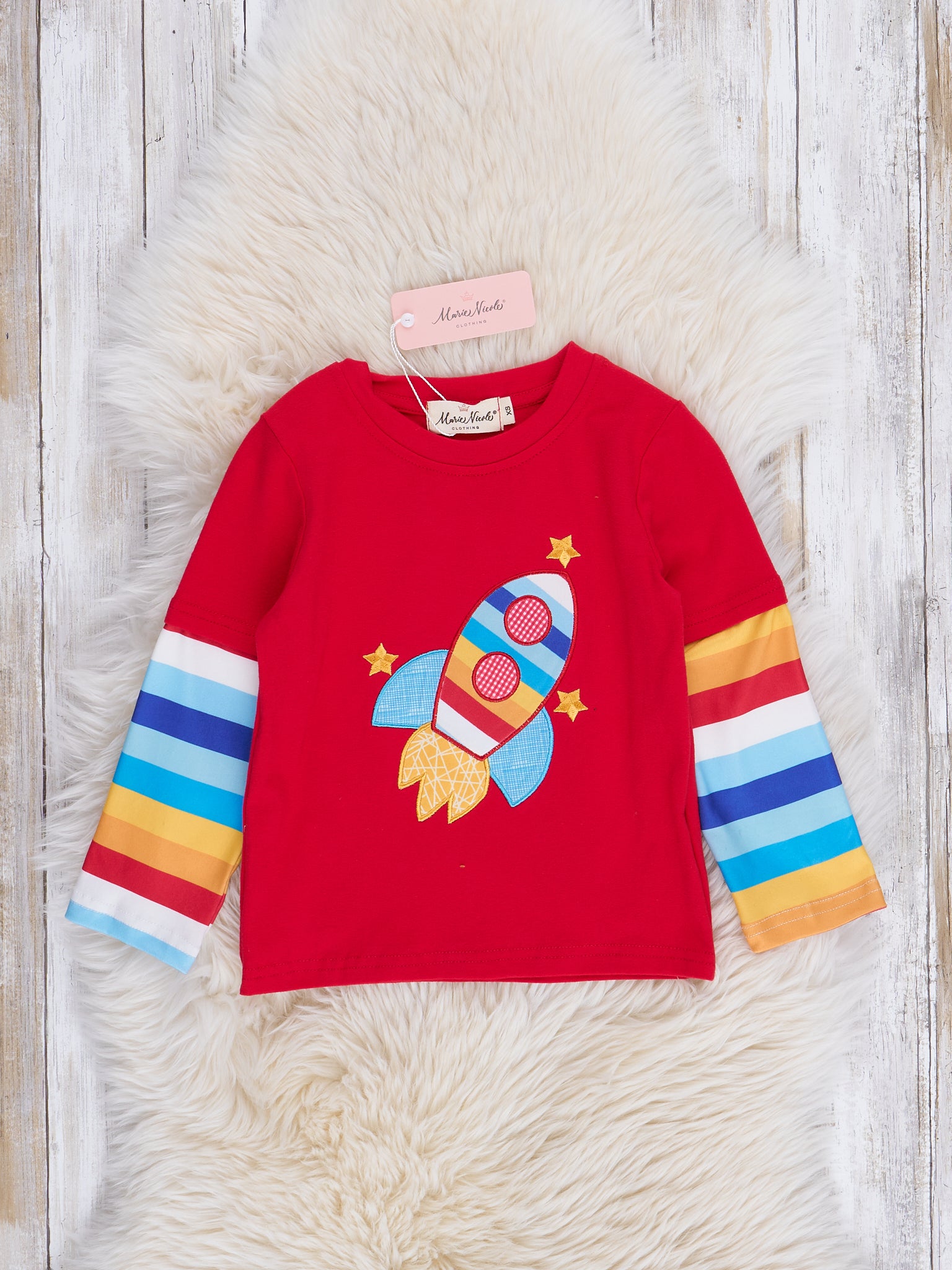 Red Rocketship Stripes Shirt - Marie Nicole Clothing