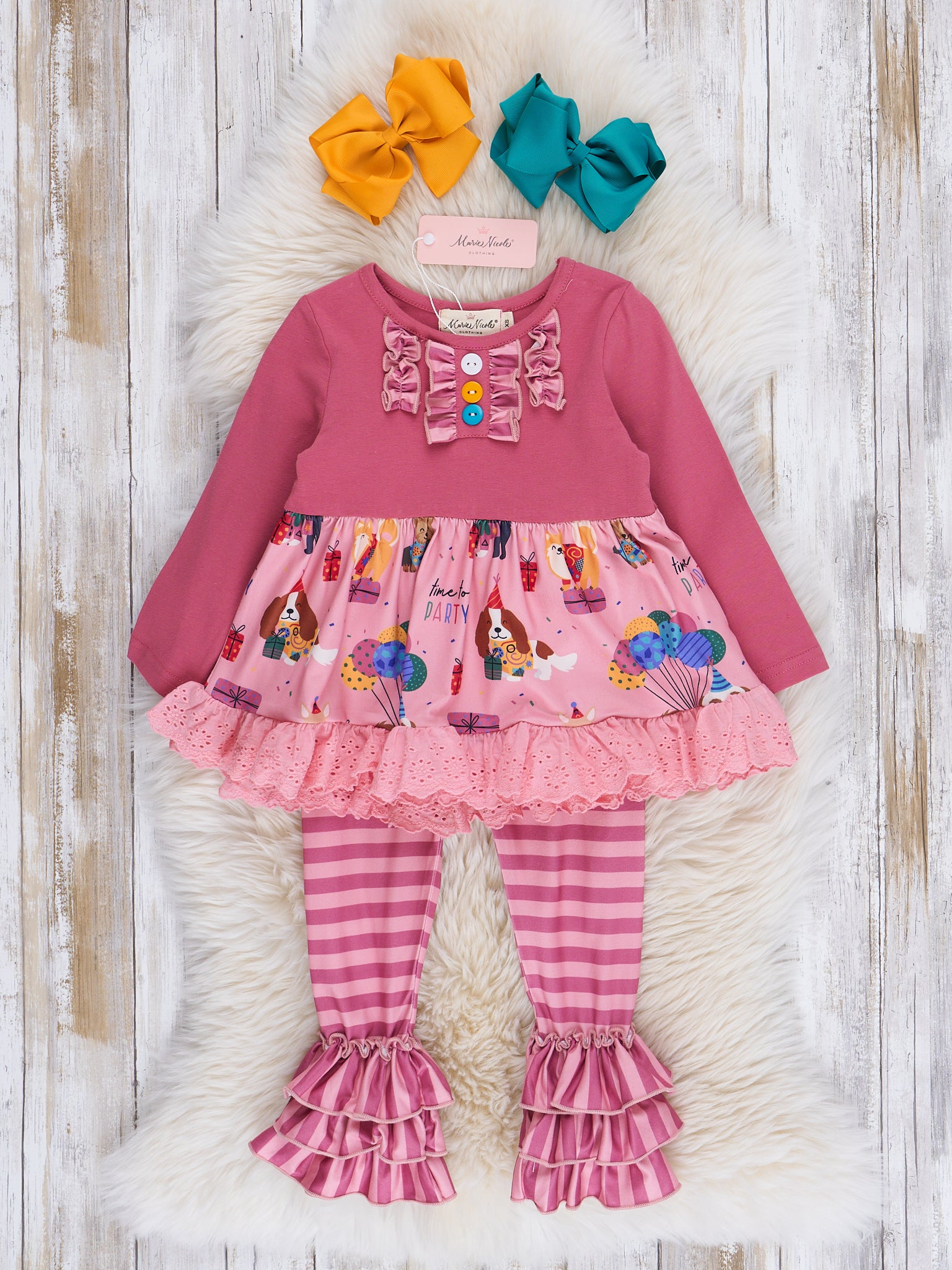 Magenta Stripes Birthday Party Ruffle Outfit - Marie Nicole Clothing