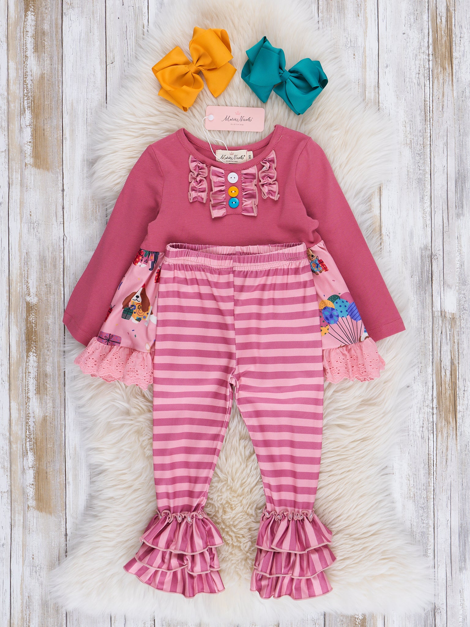 Magenta Stripes Birthday Party Ruffle Outfit - Marie Nicole Clothing