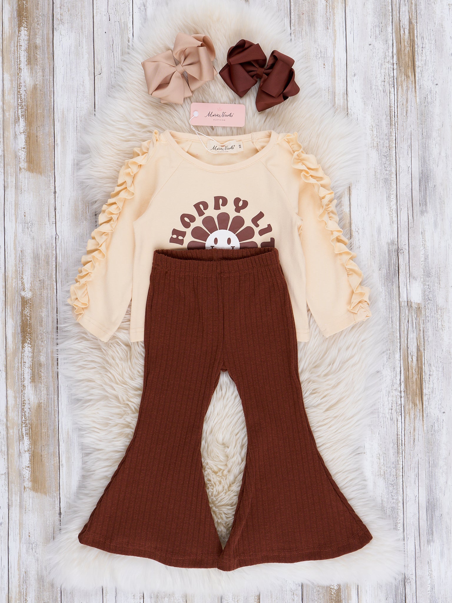 Brown Happy Soul Ribbed Bell Bottoms Outfit - Marie Nicole Clothing