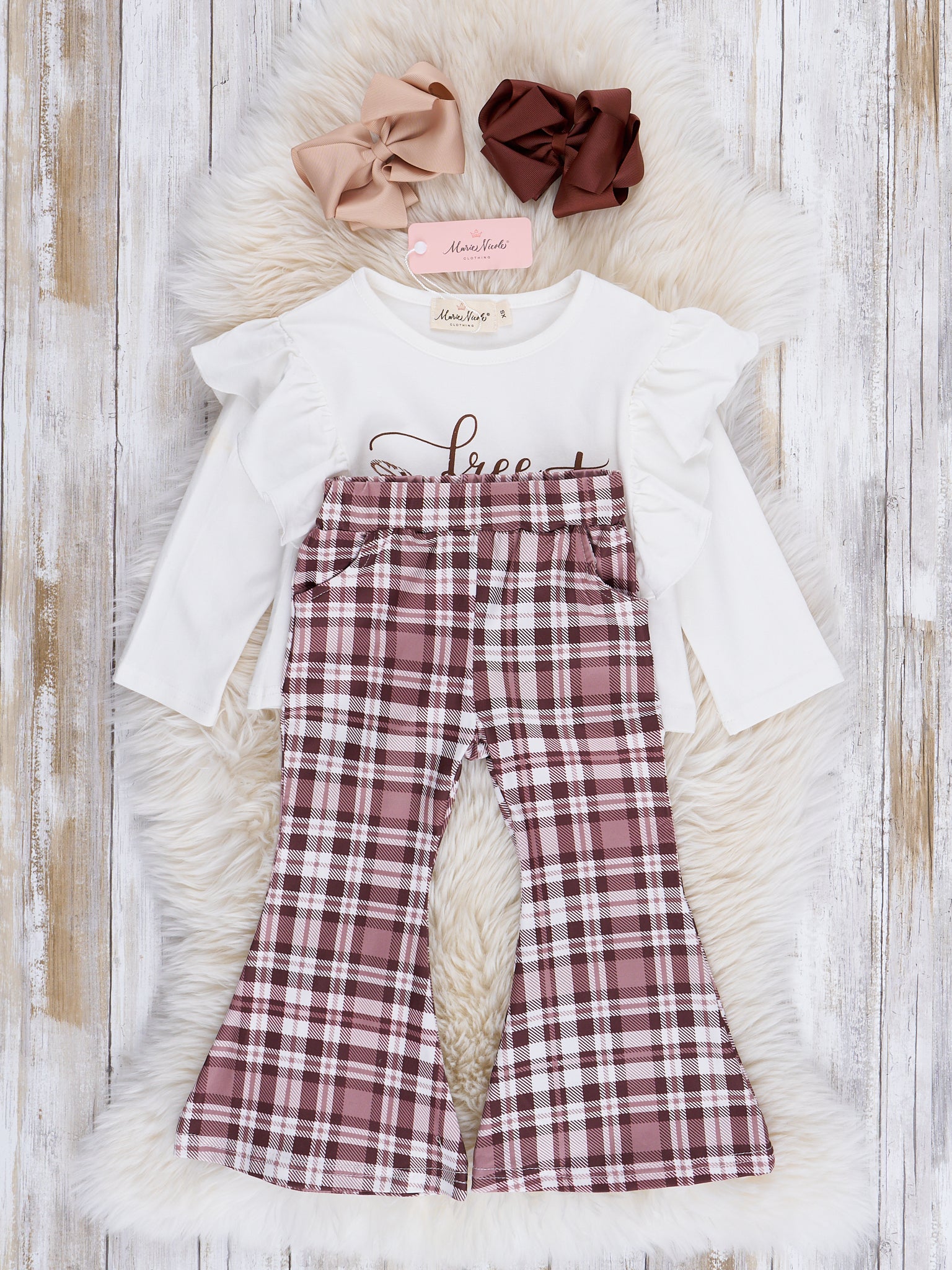 Brown "Free Spirit" Plaid Bell Bottoms Outfit - Marie Nicole Clothing