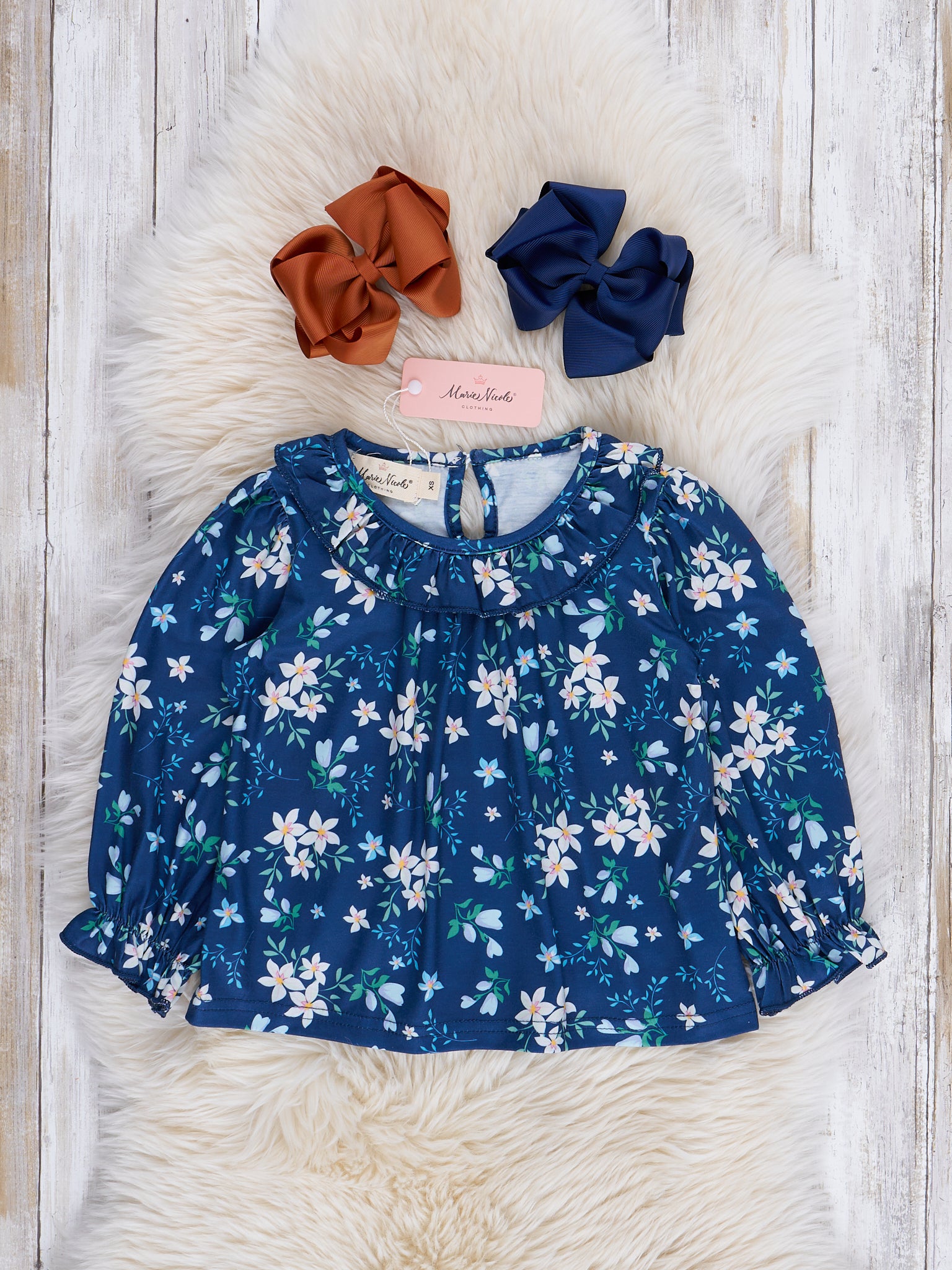 Blue Blooms & Corduroy Skirtall Set - Marie Nicole Clothing