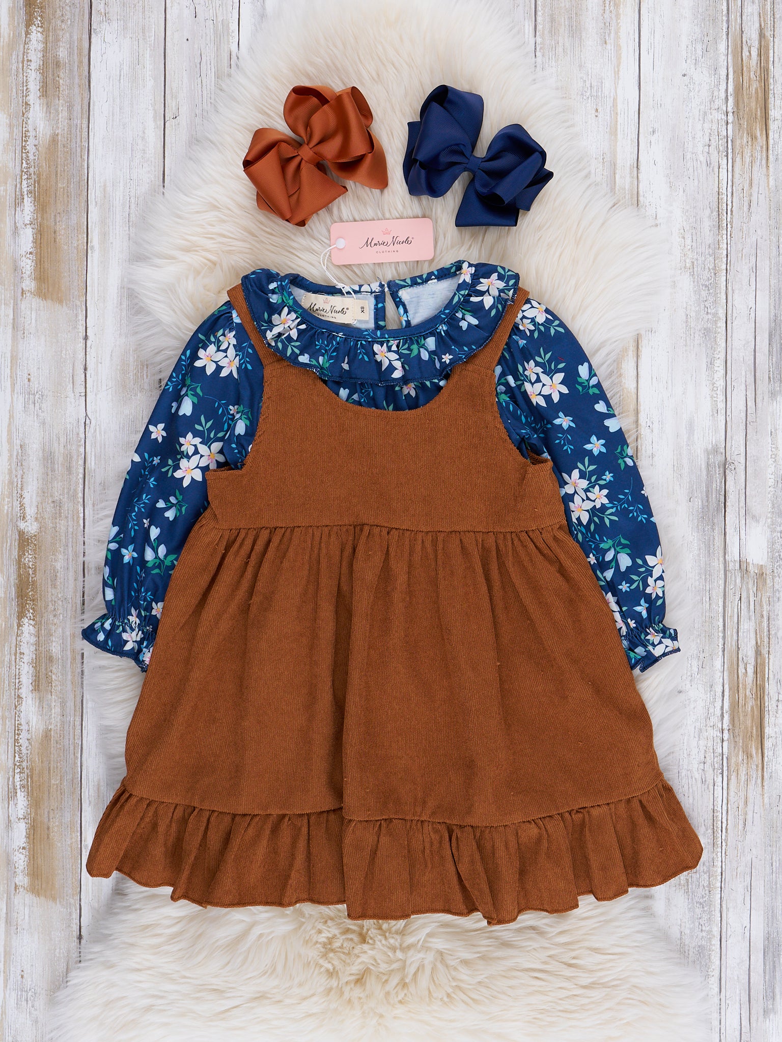 Blue Blooms & Corduroy Skirtall Set - Marie Nicole Clothing