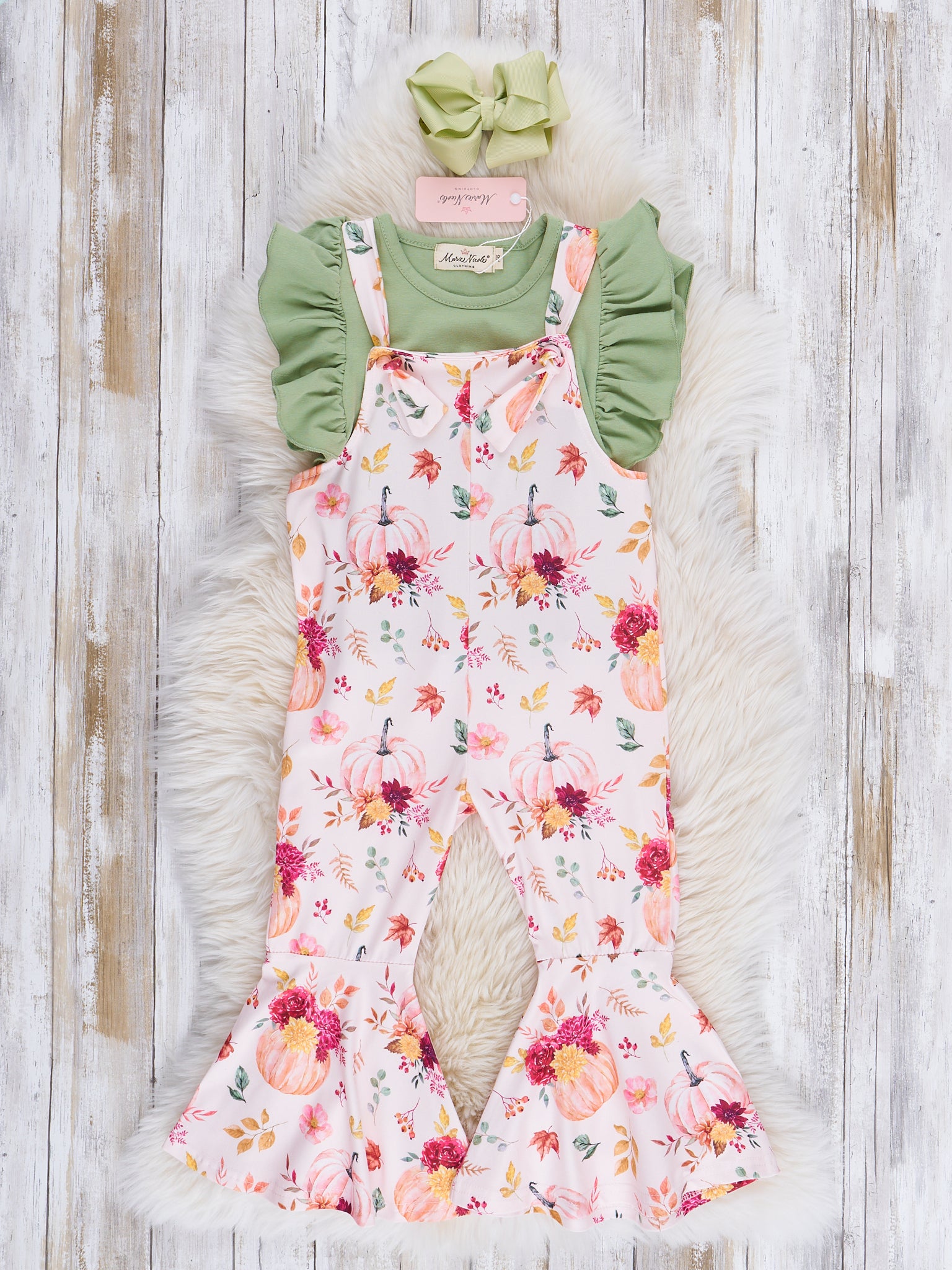Green Gourd Bouquet Overalls Set - Marie Nicole Clothing