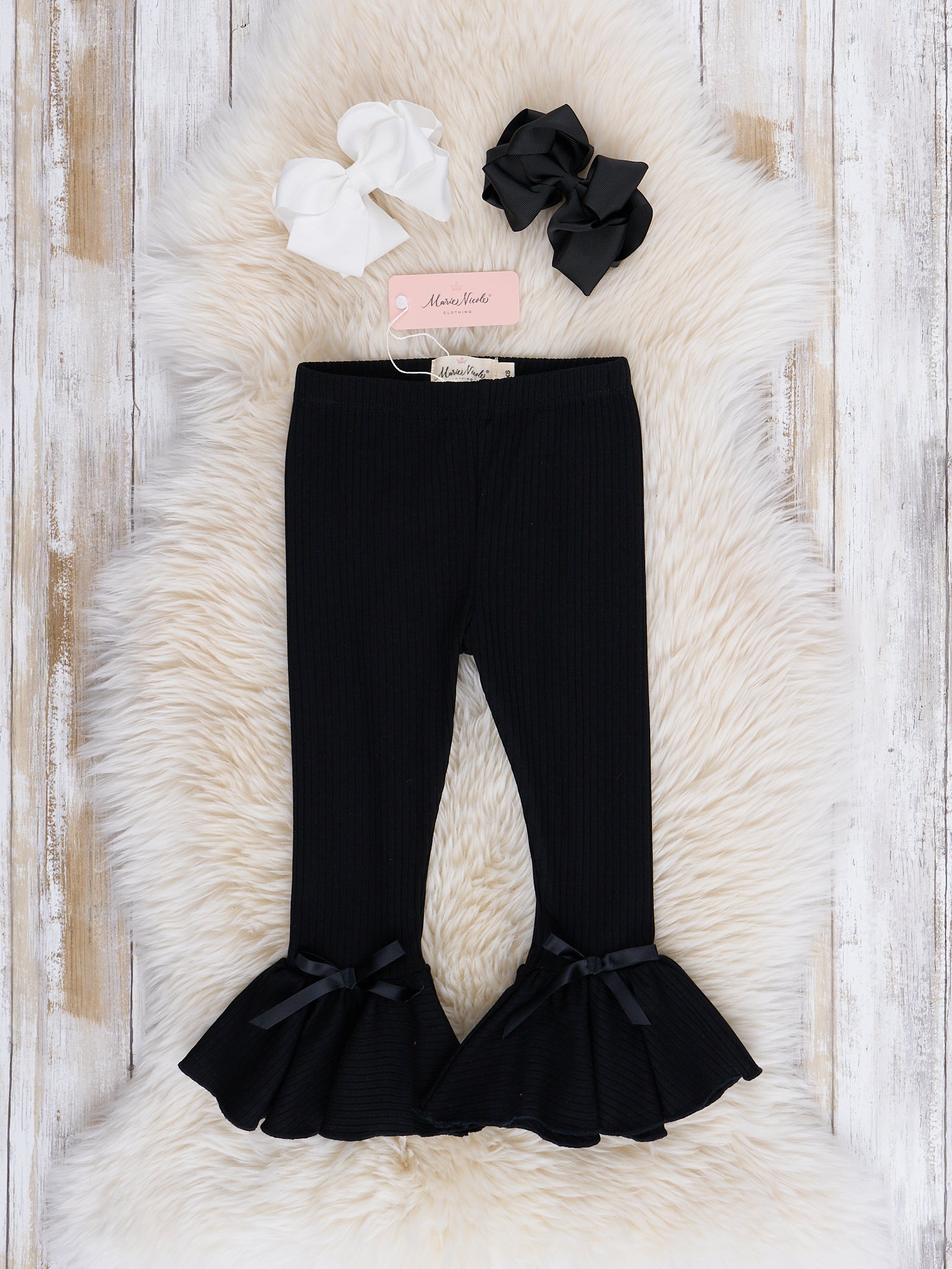 Black Ribbed Bell Bottom Leggings - Marie Nicole Clothing