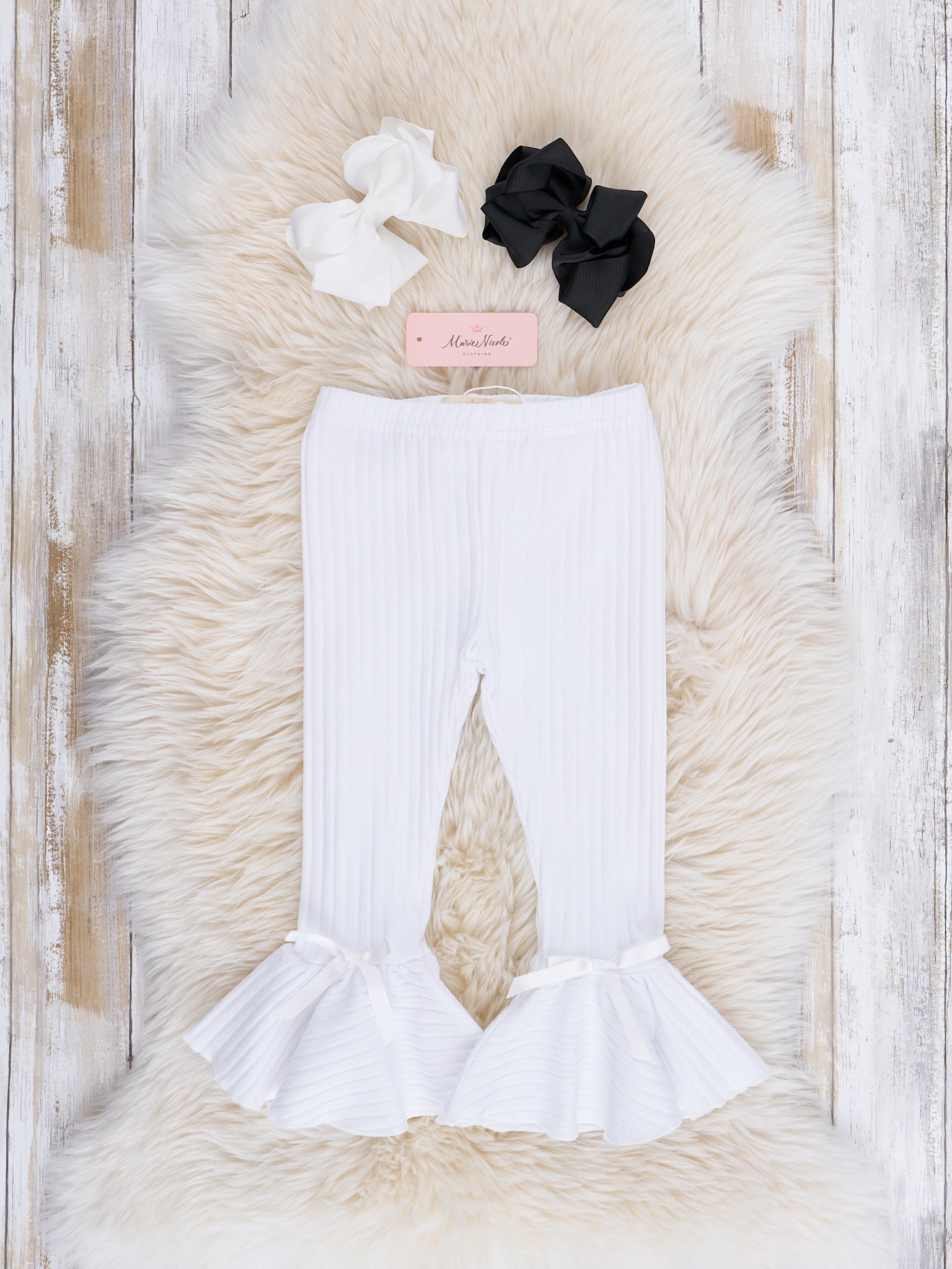 White Ribbed Bell Bottom Leggings - Marie Nicole Clothing