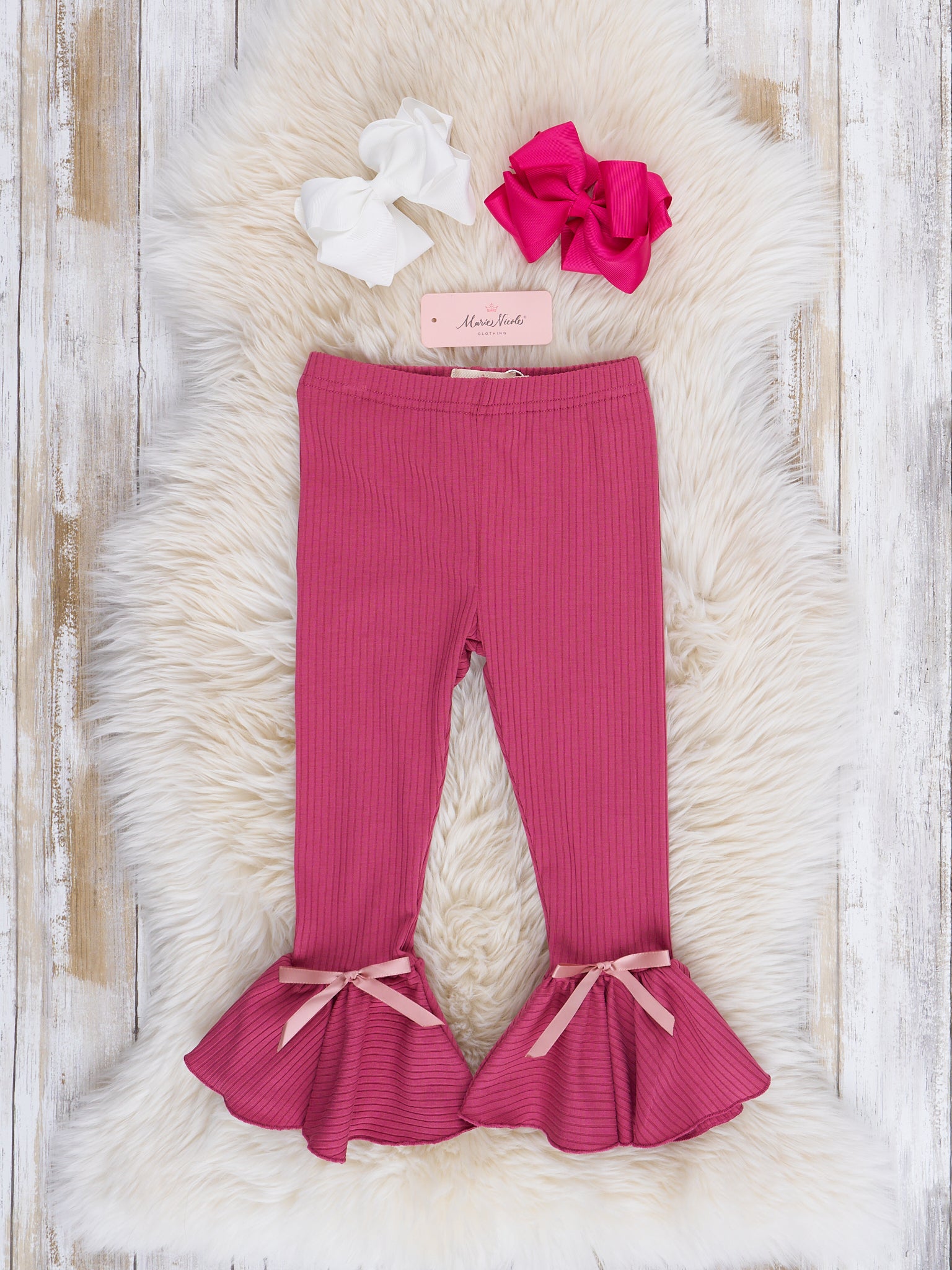Pink Ribbed Bell Bottom Leggings - Marie Nicole Clothing