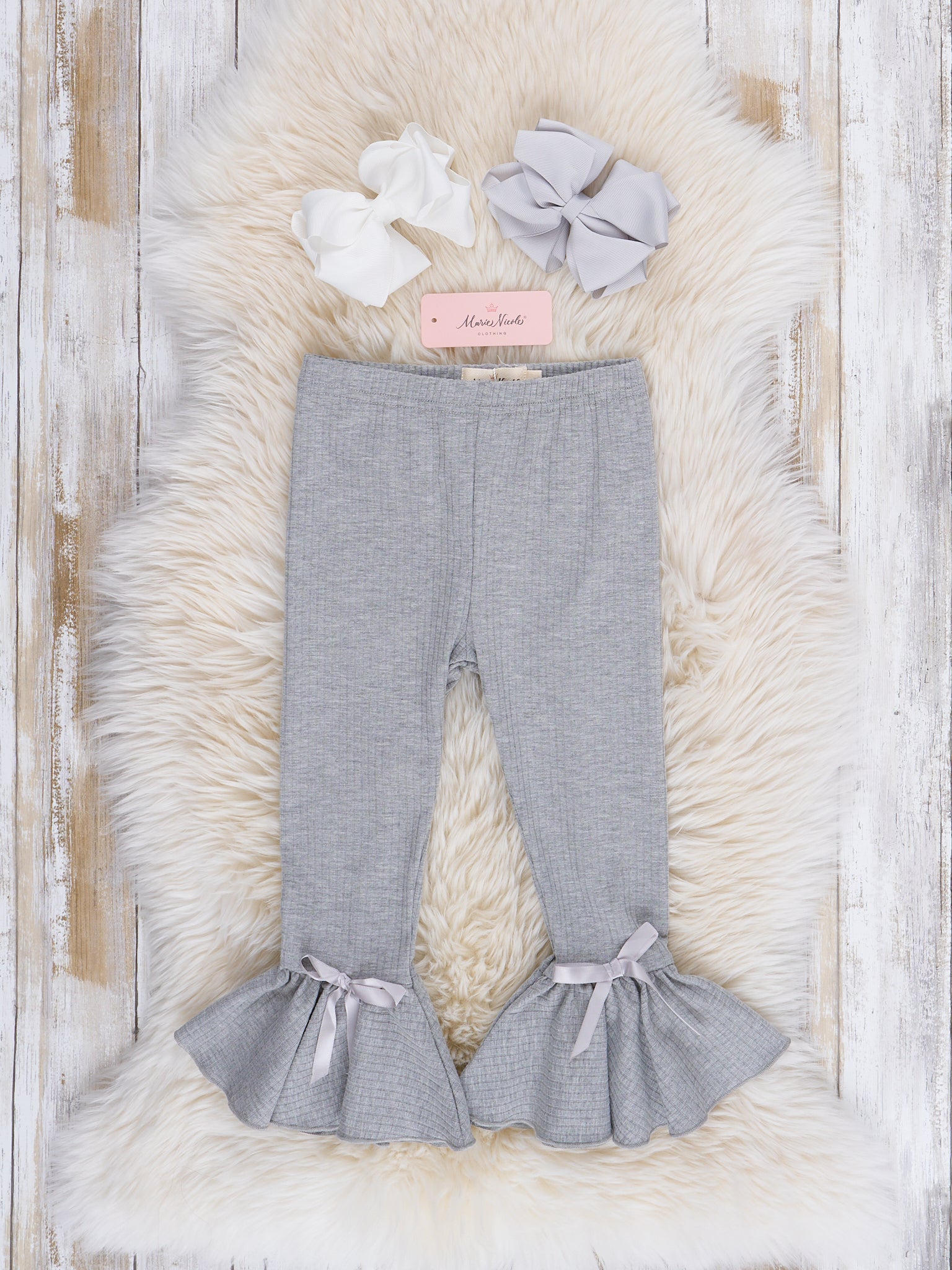 Grey Ribbed Bell Bottom Leggings - Marie Nicole Clothing