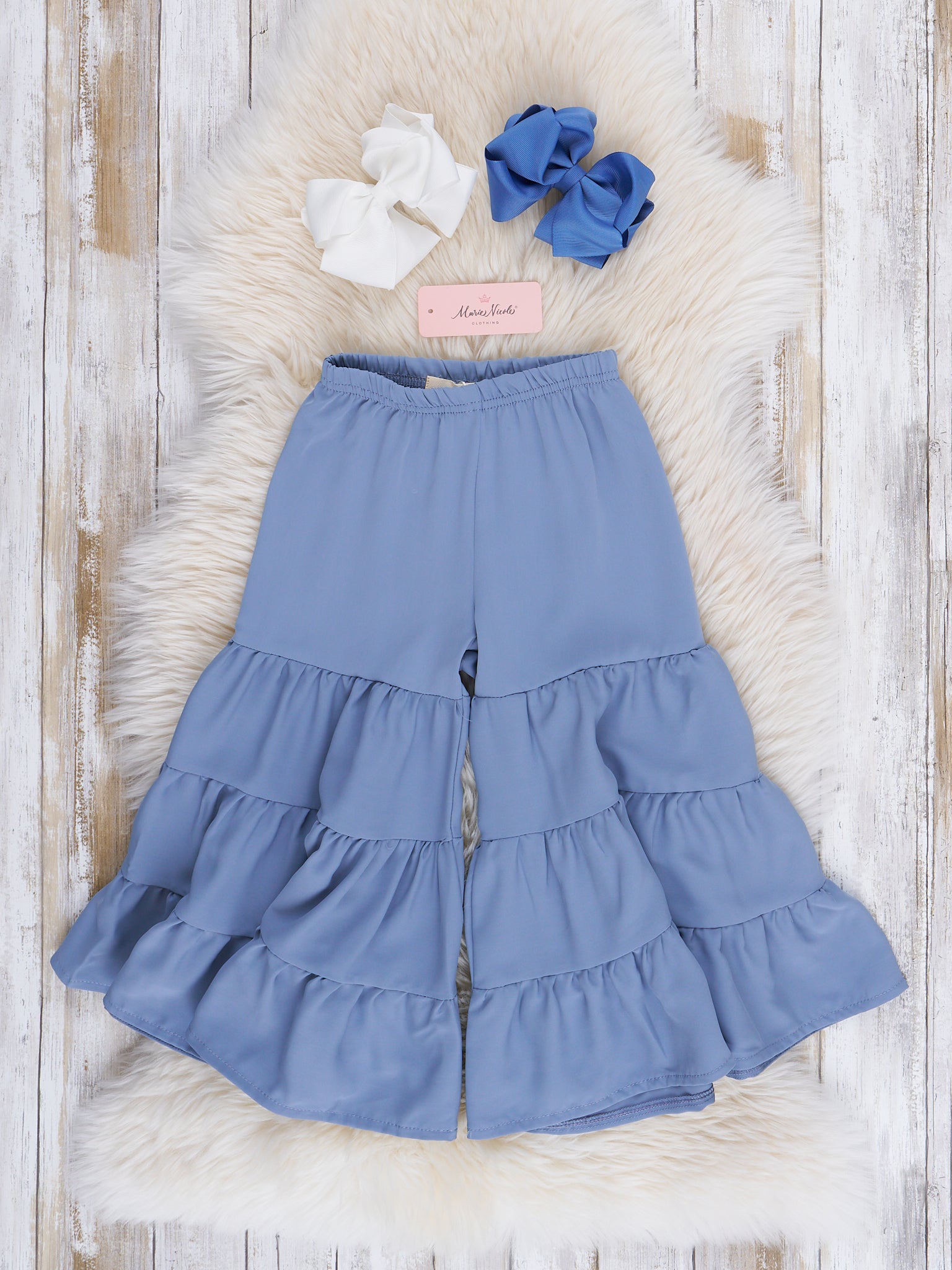 Mom & Me Tiered Ruffles Stone Blue Pants - Marie Nicole Clothing