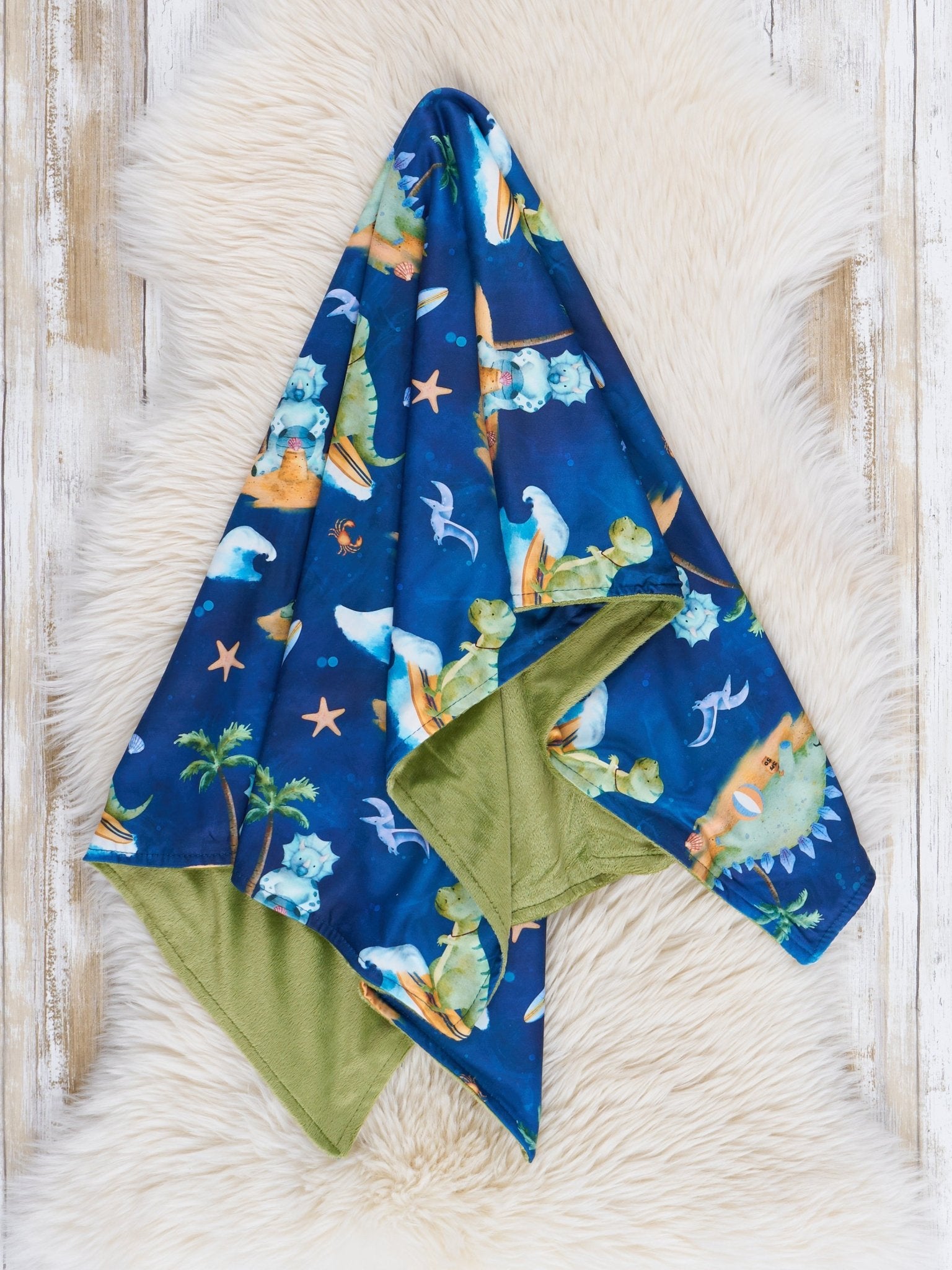 Navy Beach Dinosaur Blanket - Marie Nicole Clothing