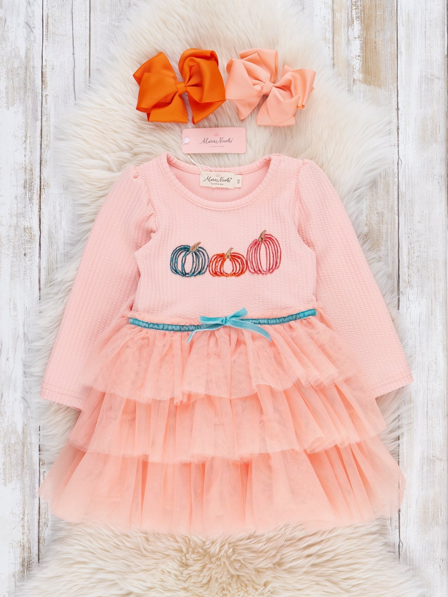 Peach Pumpkins Tiered Tulle Dress - Marie Nicole Clothing