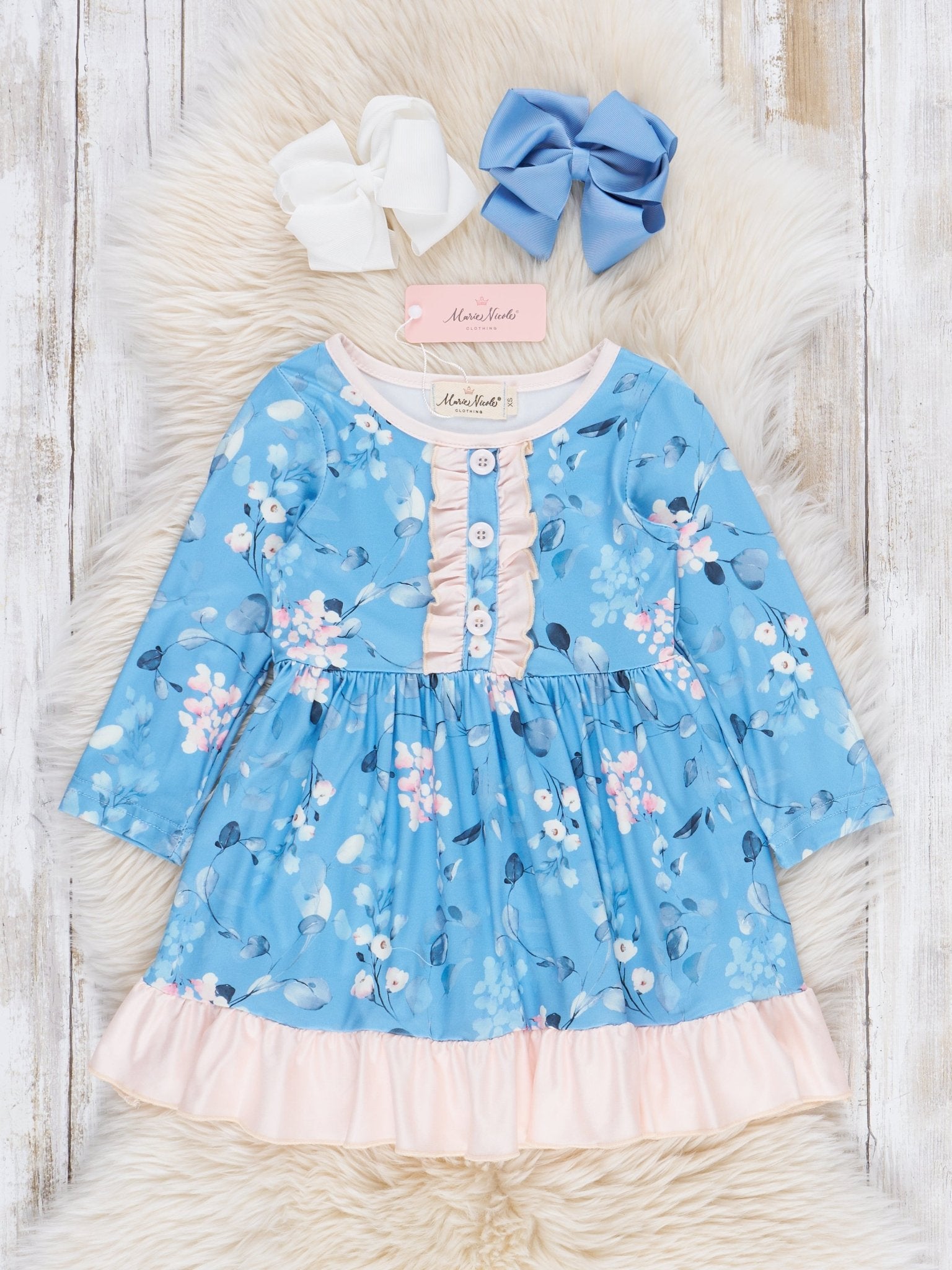 Sweet Blue Florals Ruffle Dress - Marie Nicole Clothing