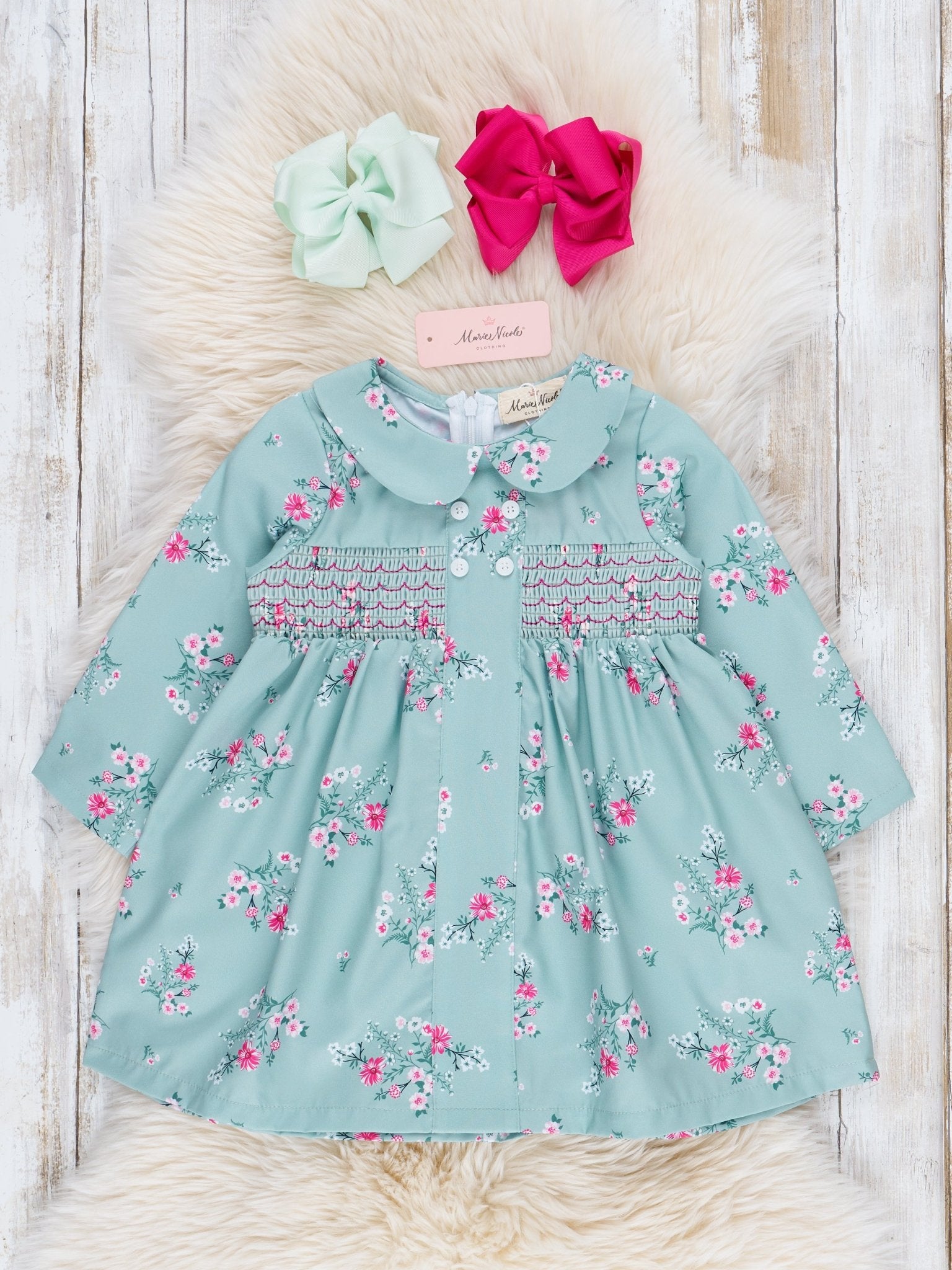 Sweet Mint Smocked Vintage Garden Dress - Marie Nicole Clothing