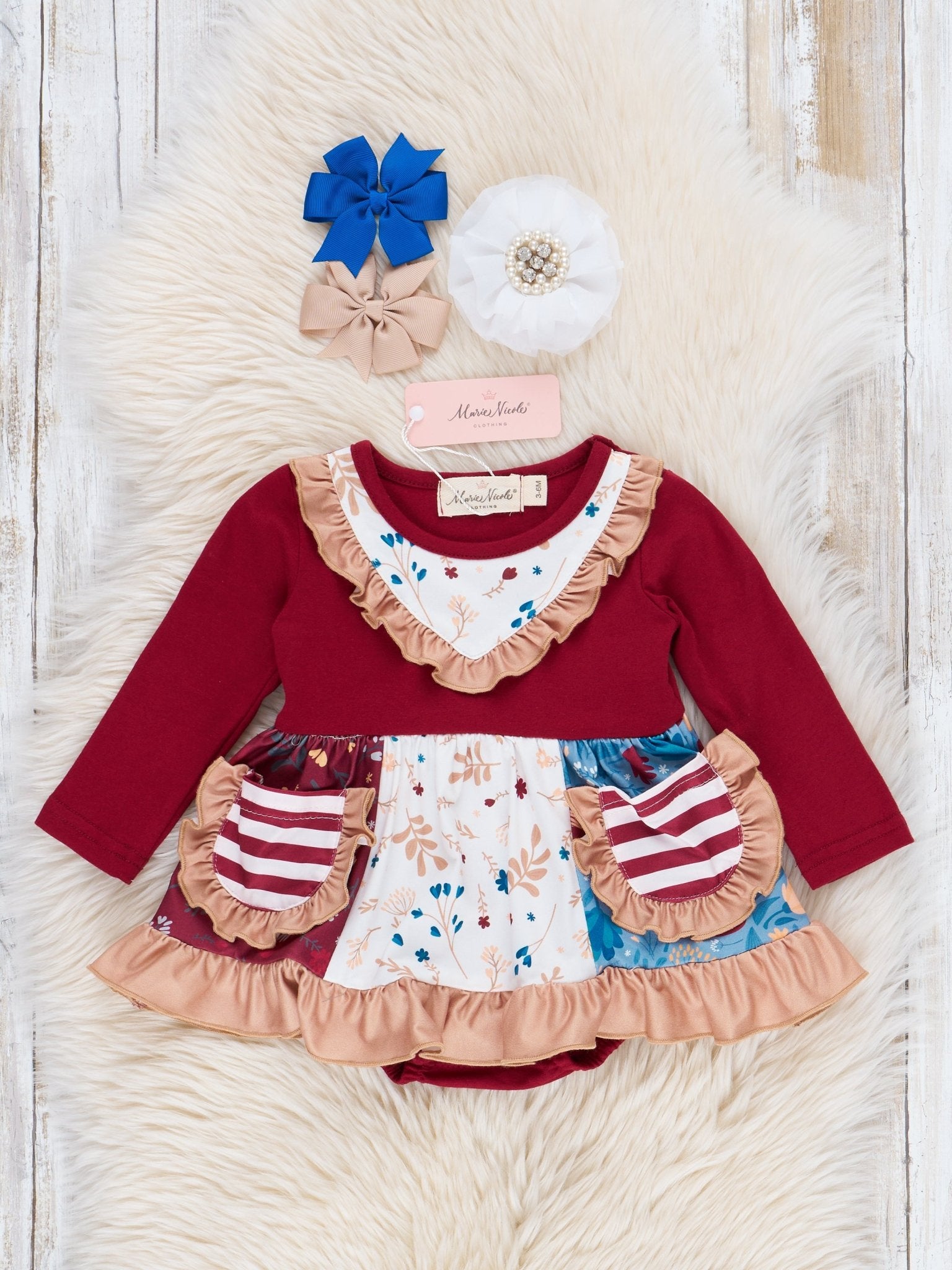 Pocket Flara Peplum Ruffle Bubble - Maroon - Marie Nicole Clothing