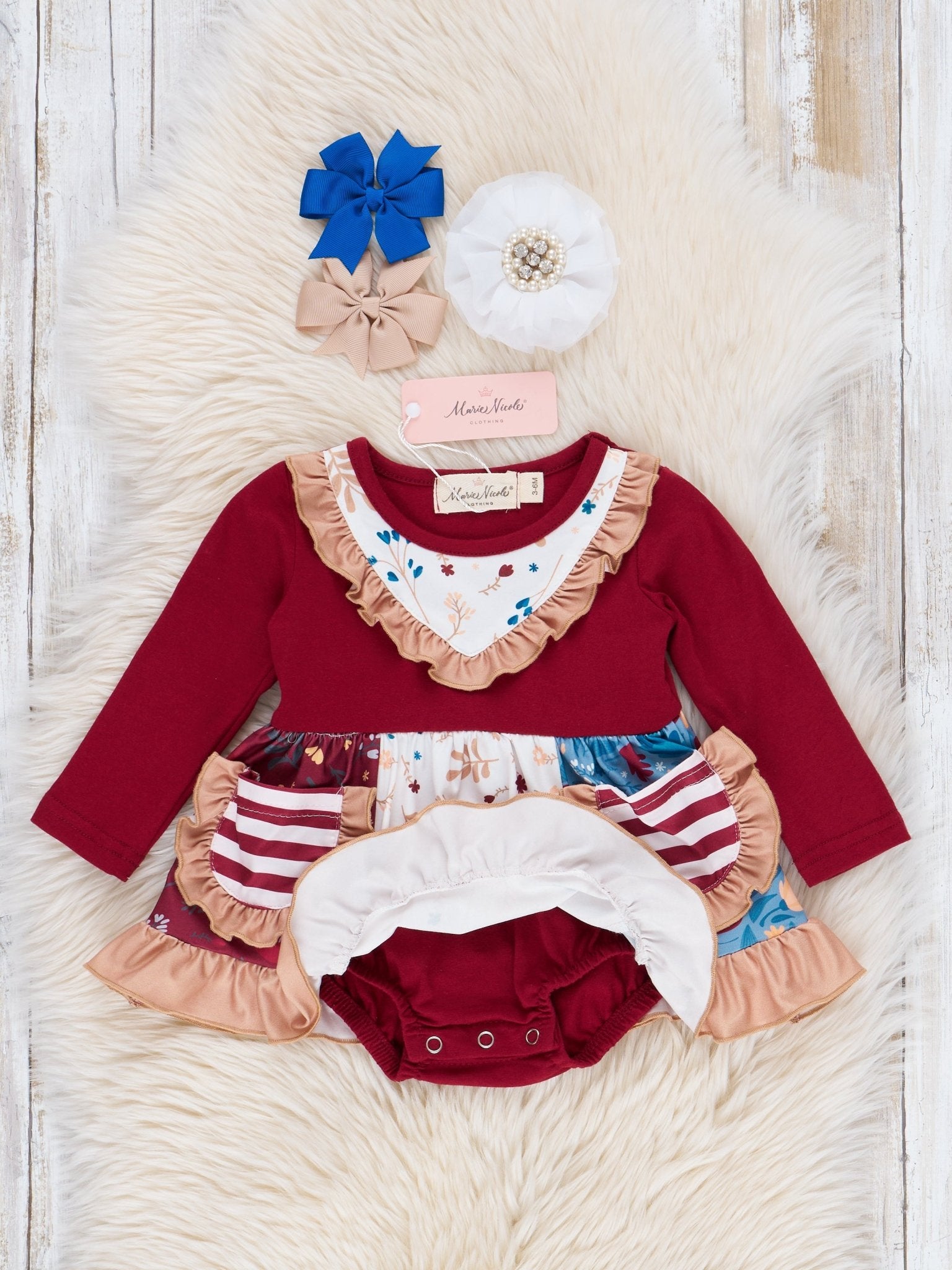 Pocket Flara Peplum Ruffle Bubble - Maroon - Marie Nicole Clothing