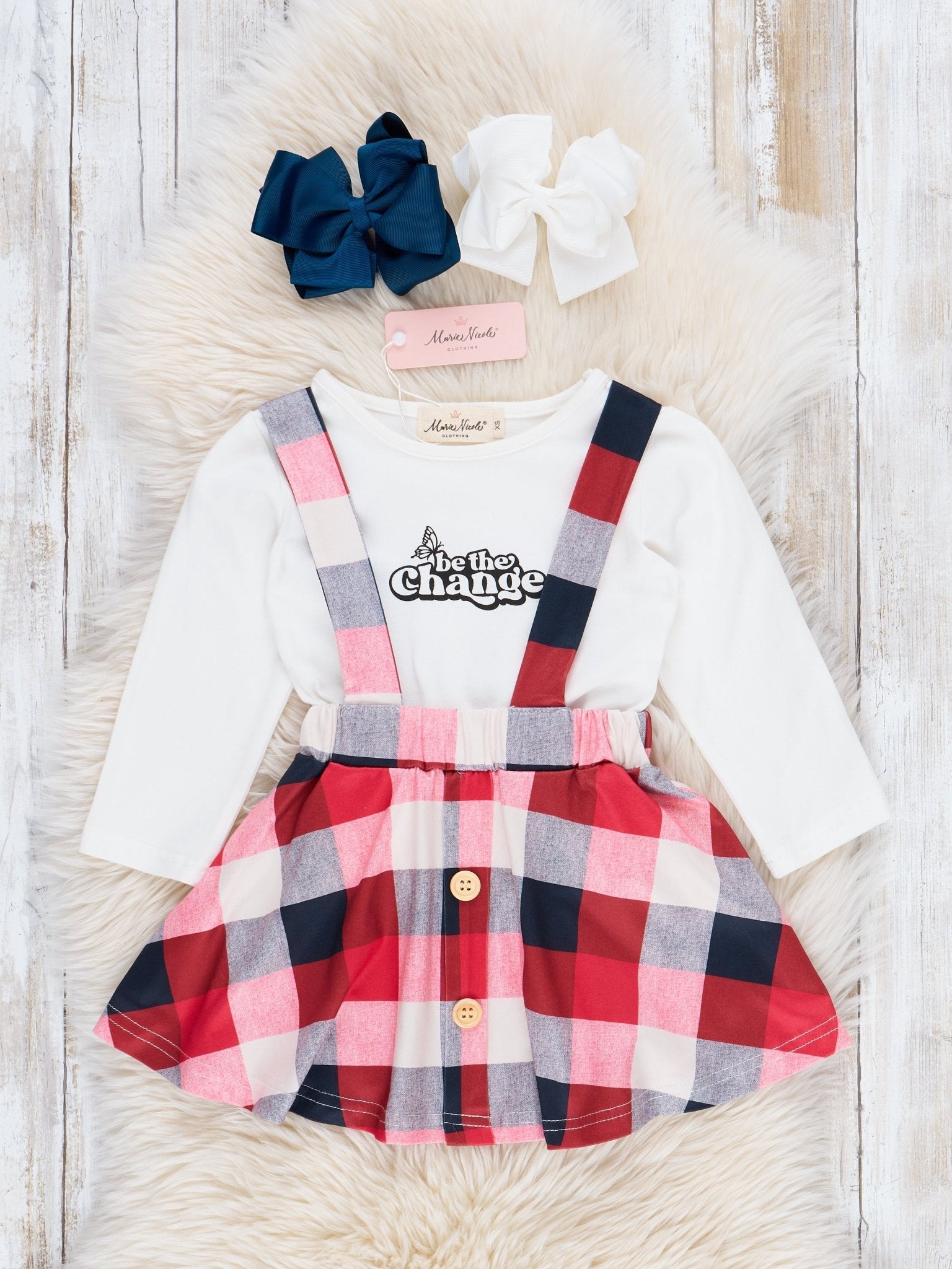Red Plaid "Be the Change" Skirtall Set - Marie Nicole Clothing
