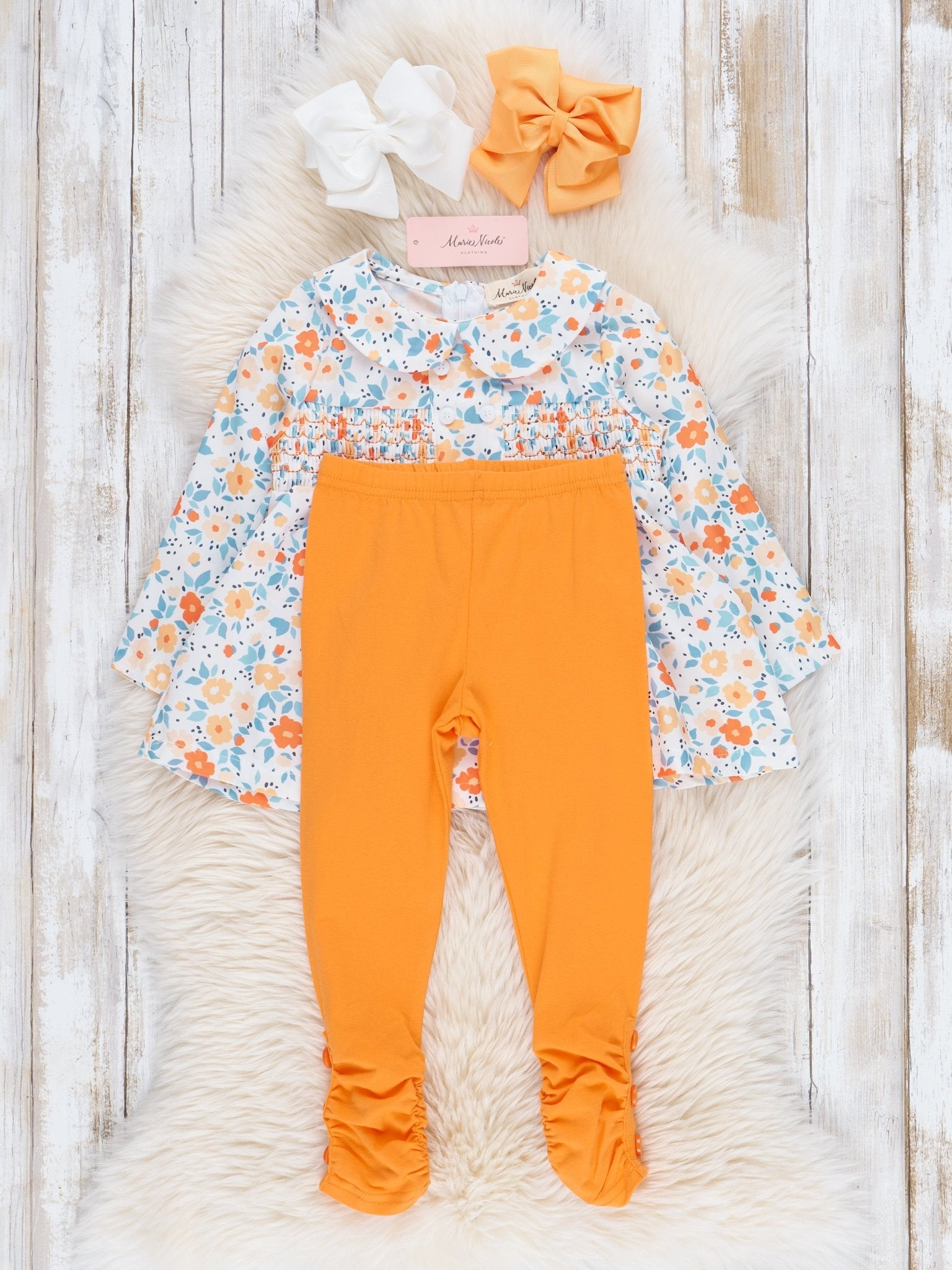 Sweet Orange Smocked Vintage Garden Outfit - Marie Nicole Clothing