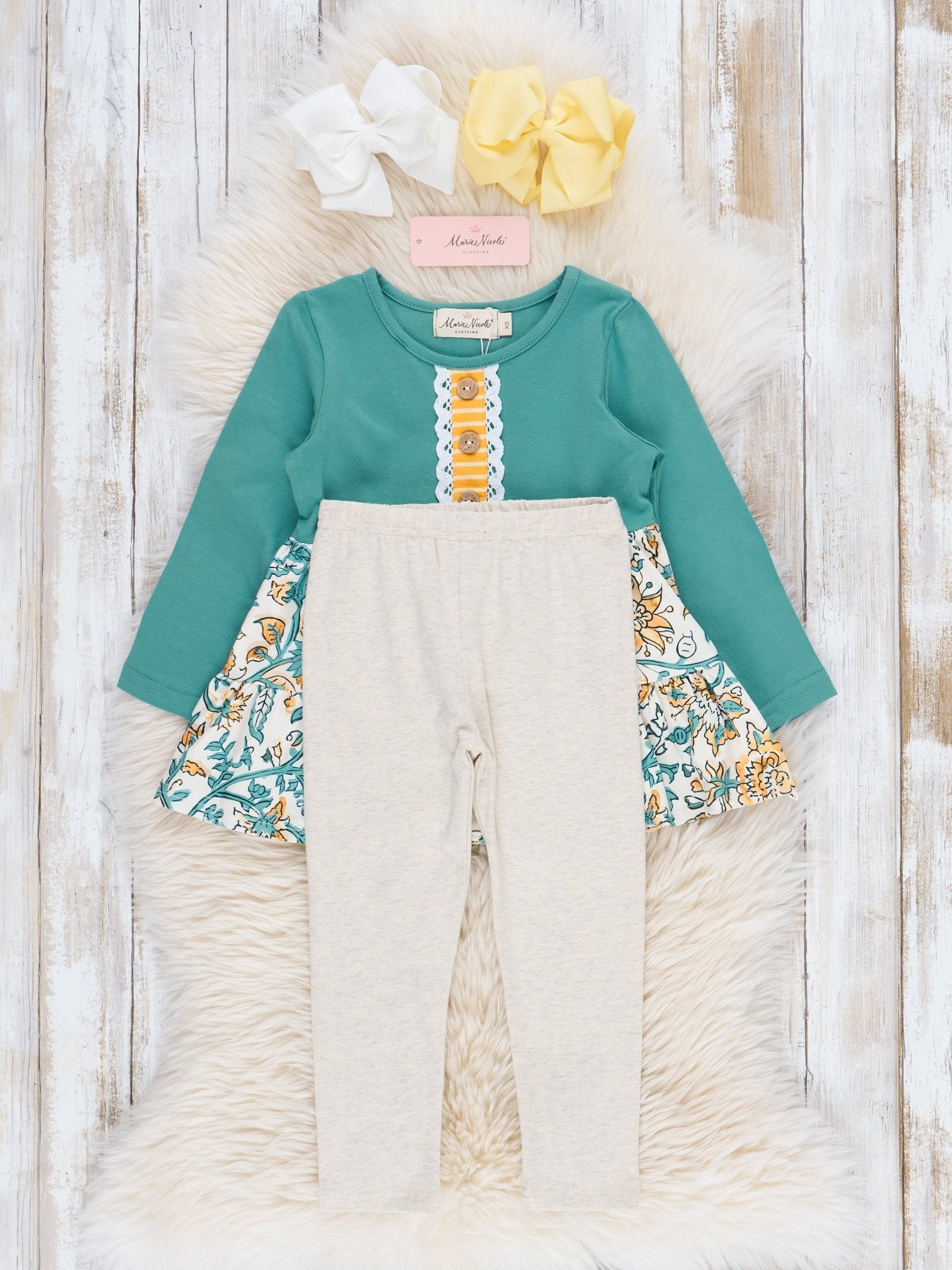 Turquoise Vintage Garden Ruffle Outfit - Marie Nicole Clothing