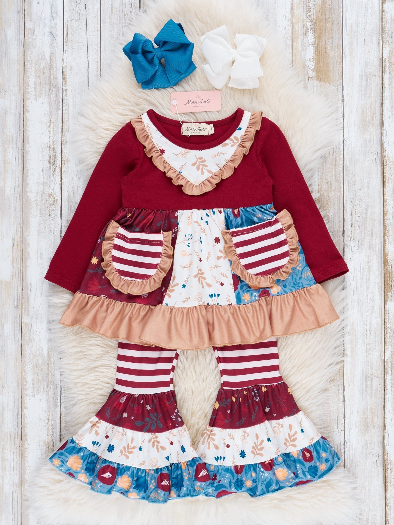 Pocket Flara Bells Outfit - Maroon - Marie Nicole Clothing