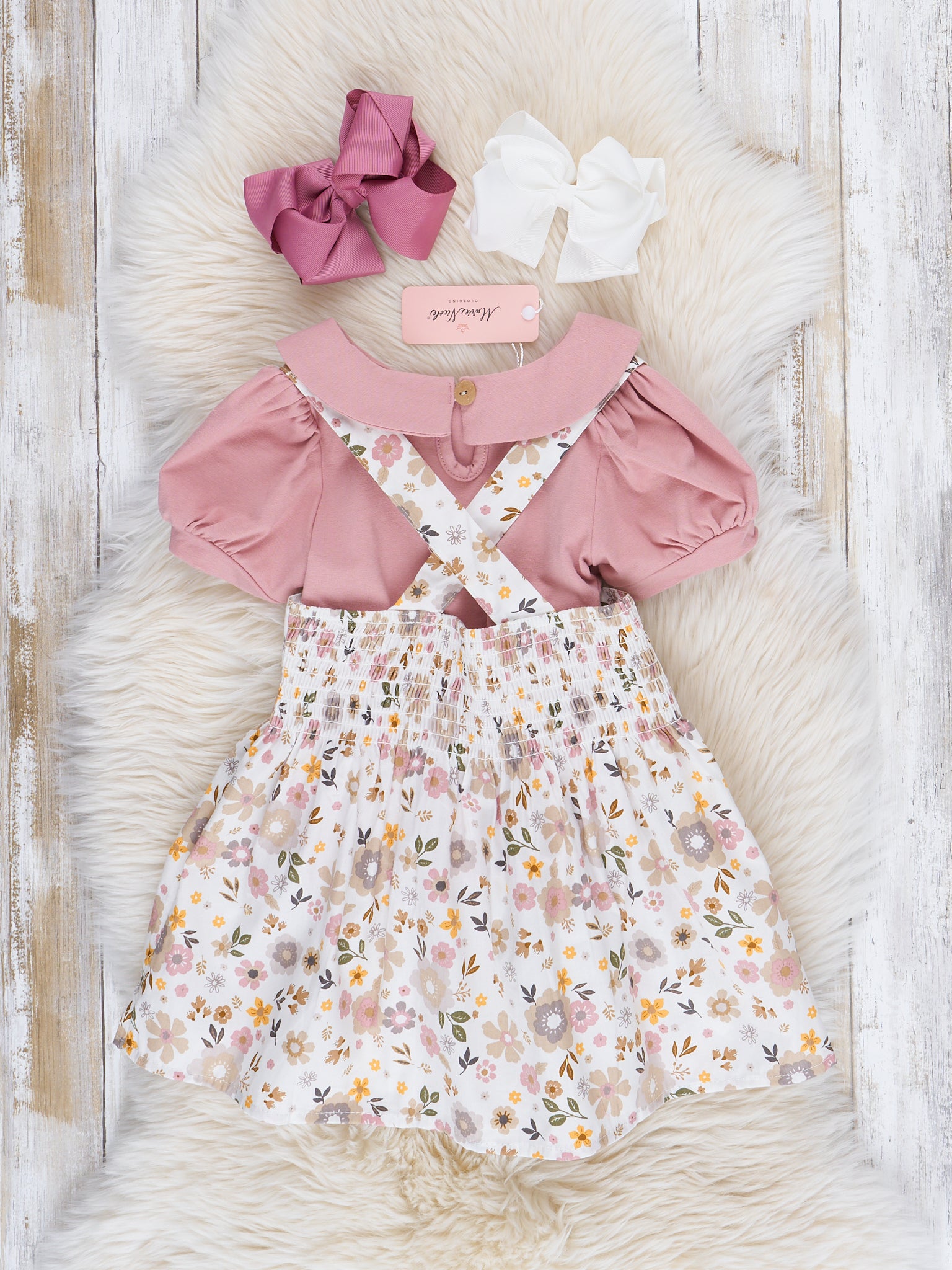 Mauve Dainty Florals Overalls Set - Marie Nicole Clothing