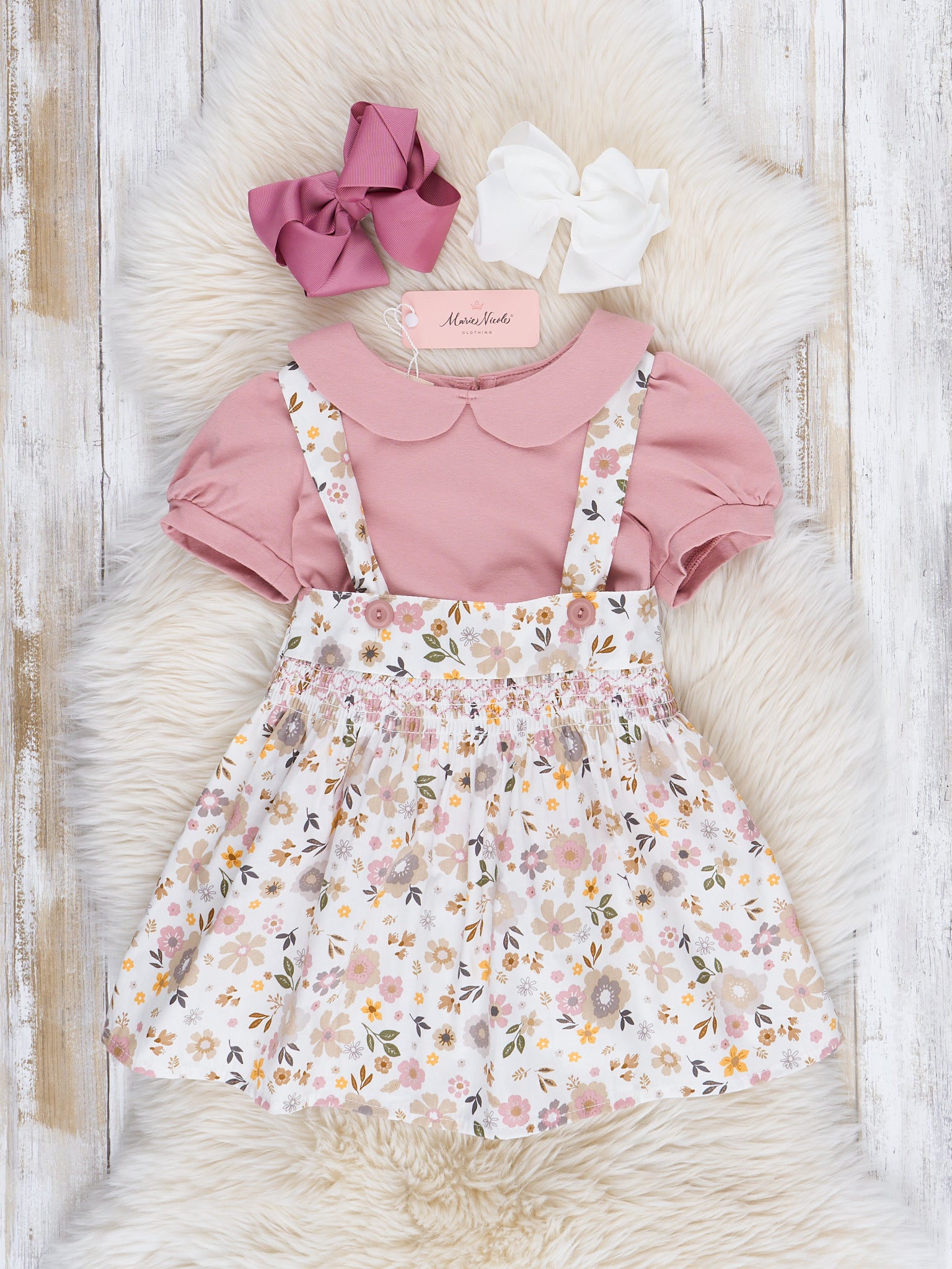 Mauve Dainty Florals Overalls Set - Marie Nicole Clothing