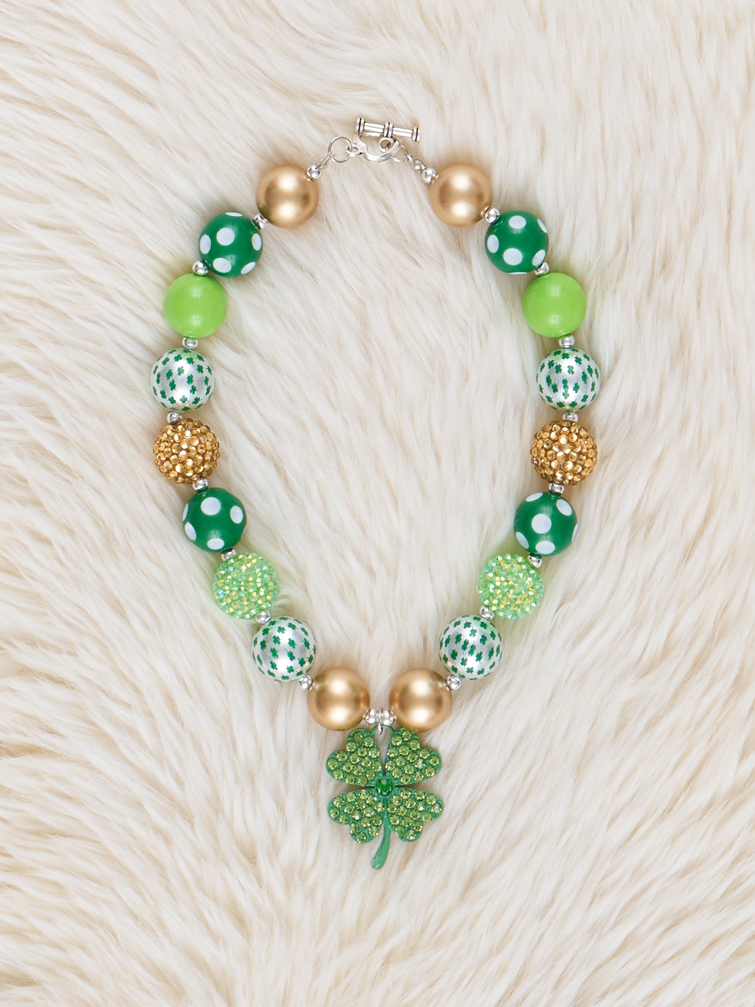 Green Dots Shamrock Charm Bubblegum Necklace - Marie Nicole Clothing