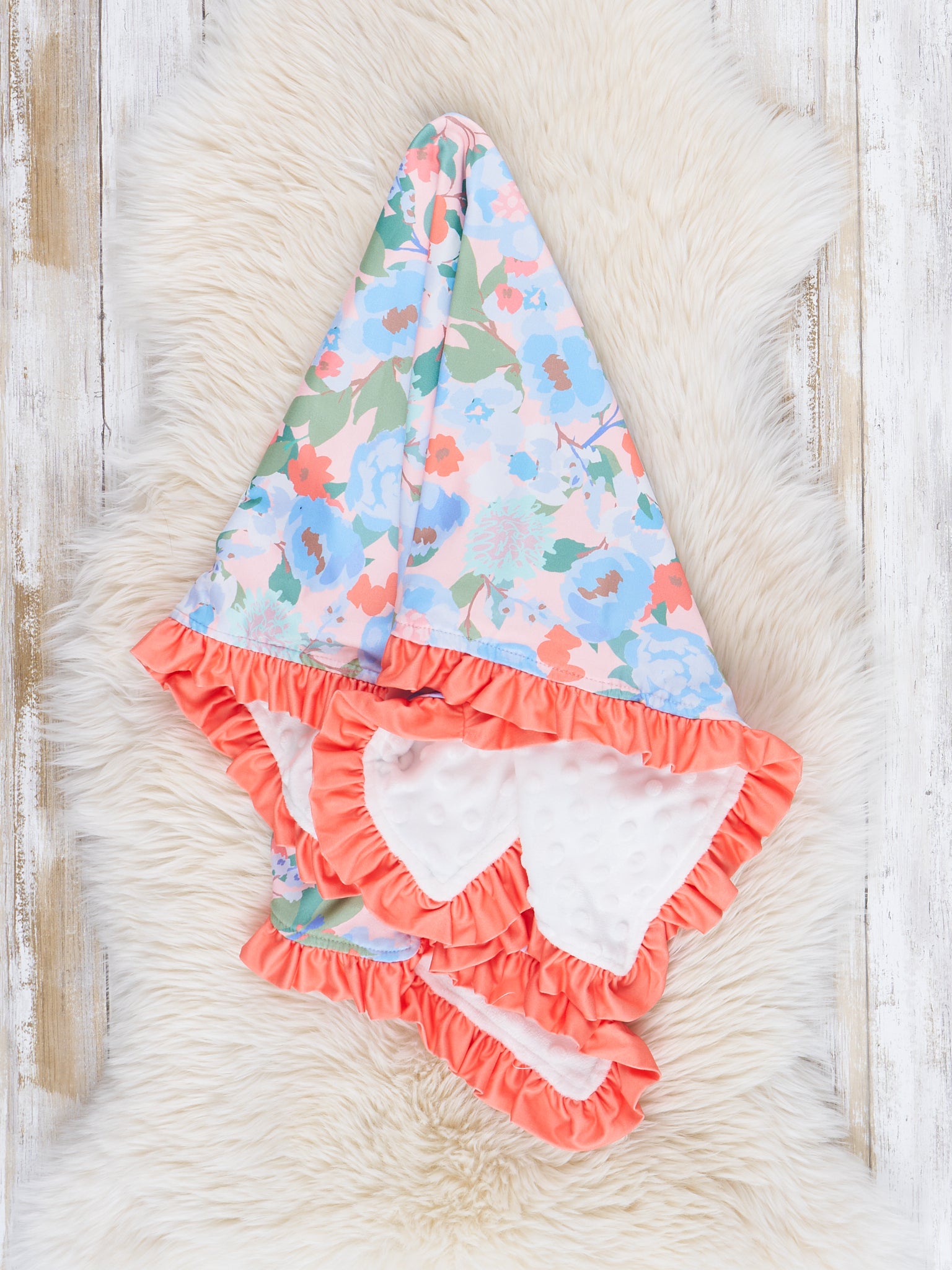 Blue & Orange Watercolor Garden Ruffle Minky Blanket - Marie Nicole Clothing
