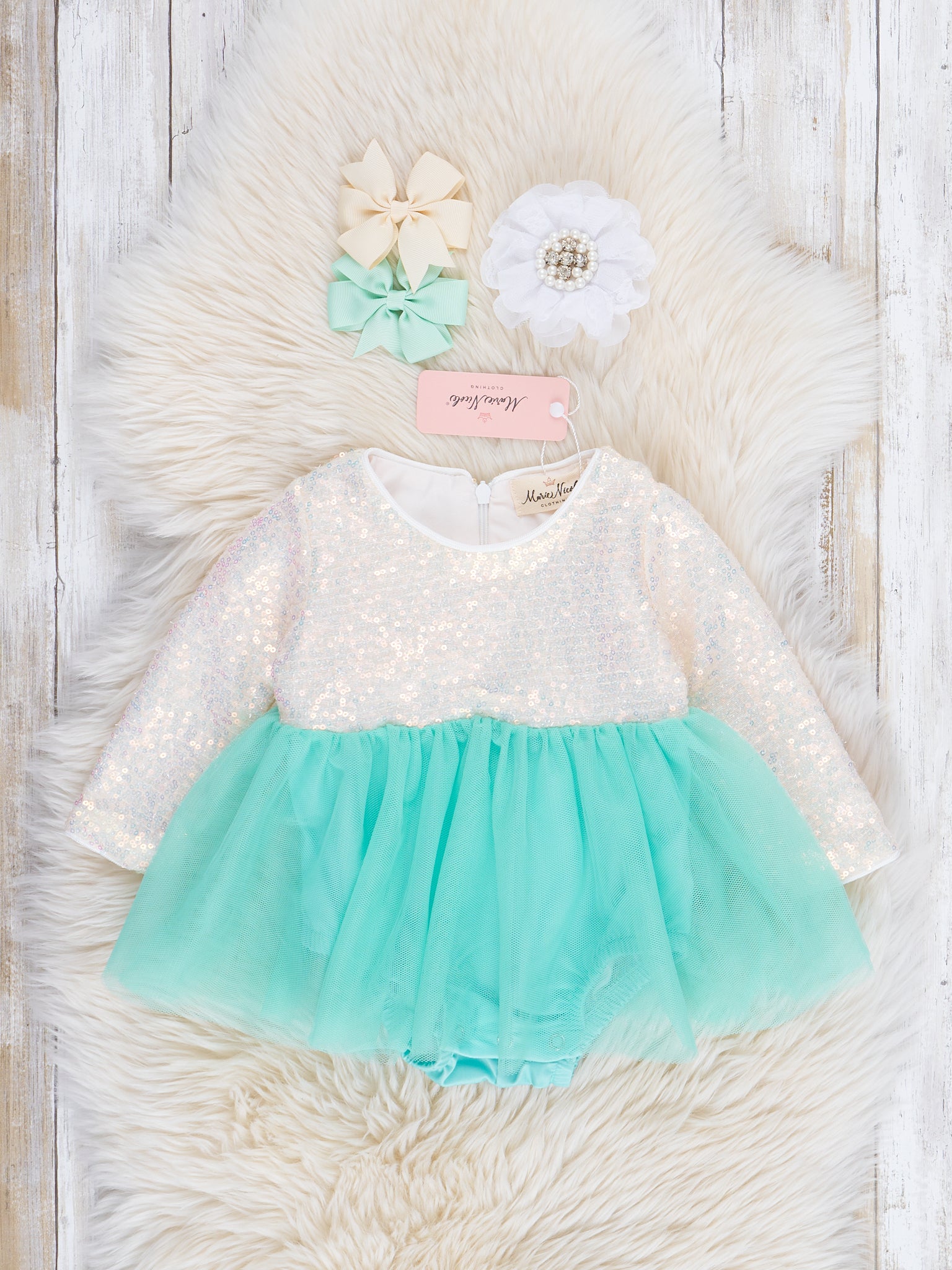 Teal Sequin Top Tulle Romper - Marie Nicole Clothing