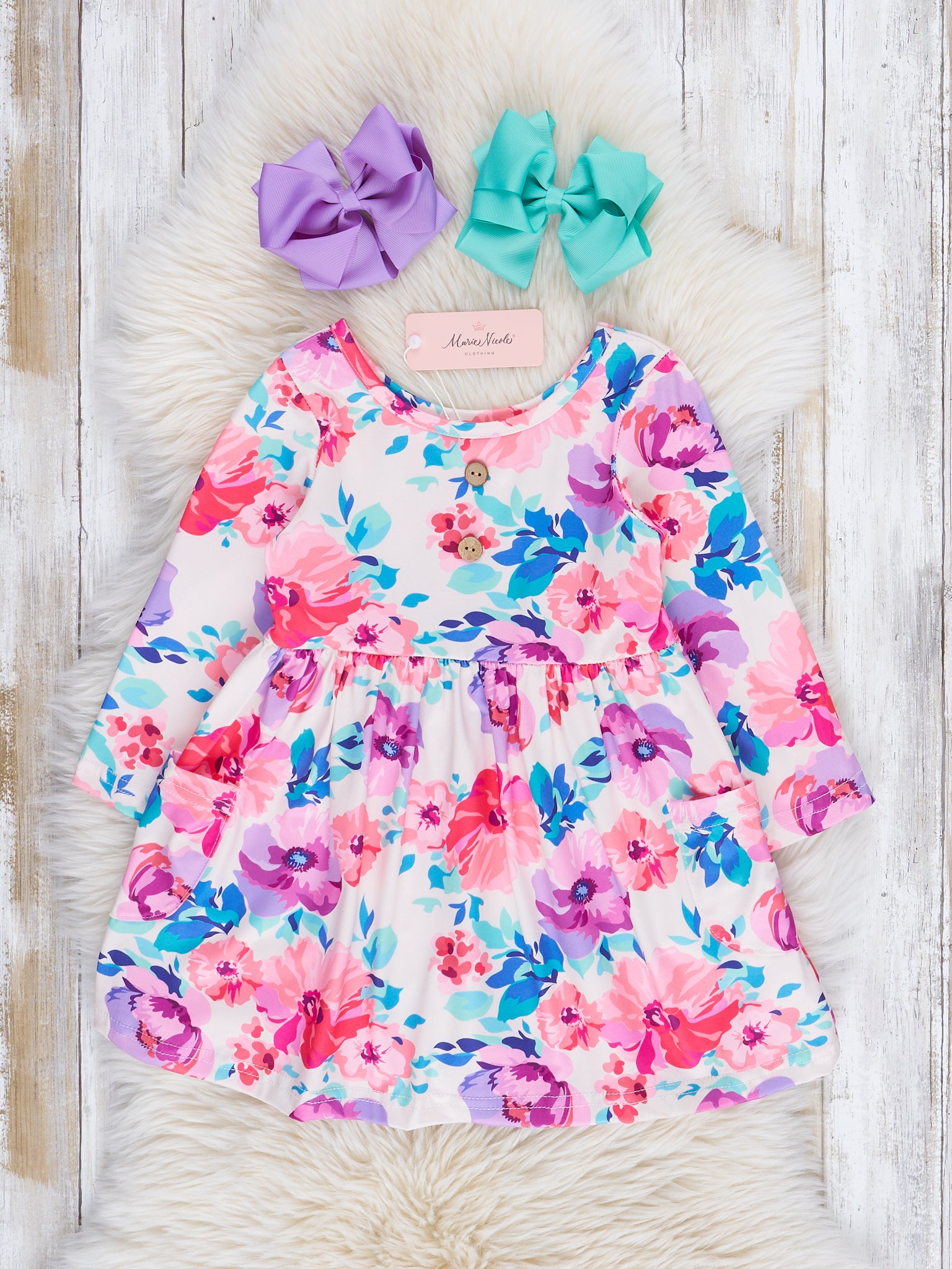 Magenta Watercolor Florals Dress - Marie Nicole Clothing