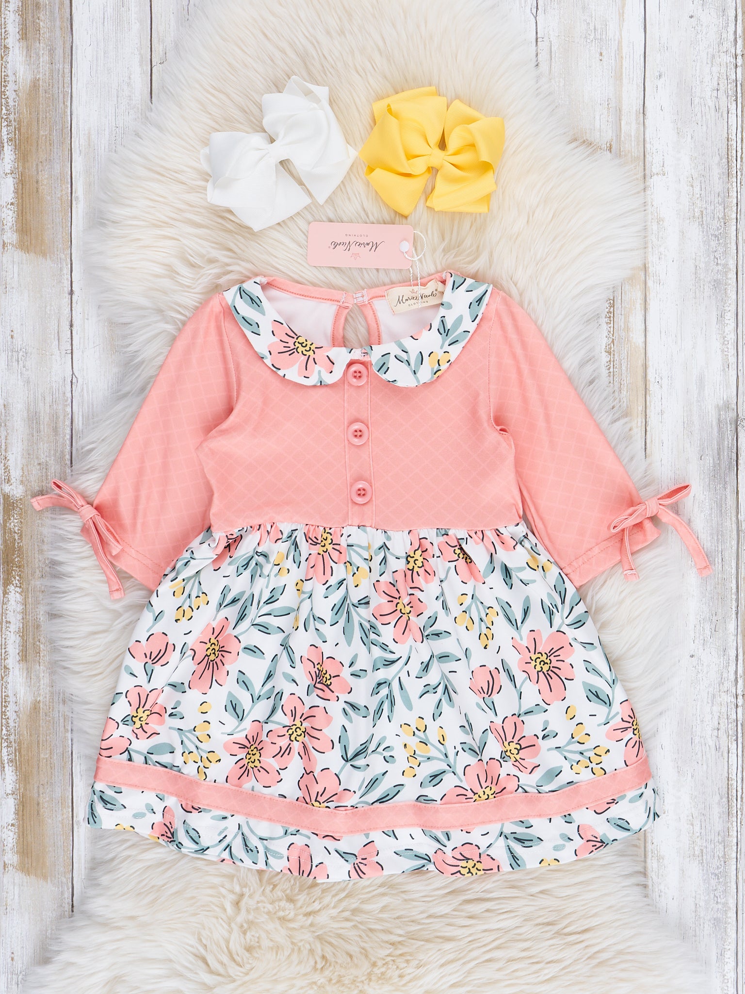 Peach & Teal Sweet Florals Dress - Marie Nicole Clothing