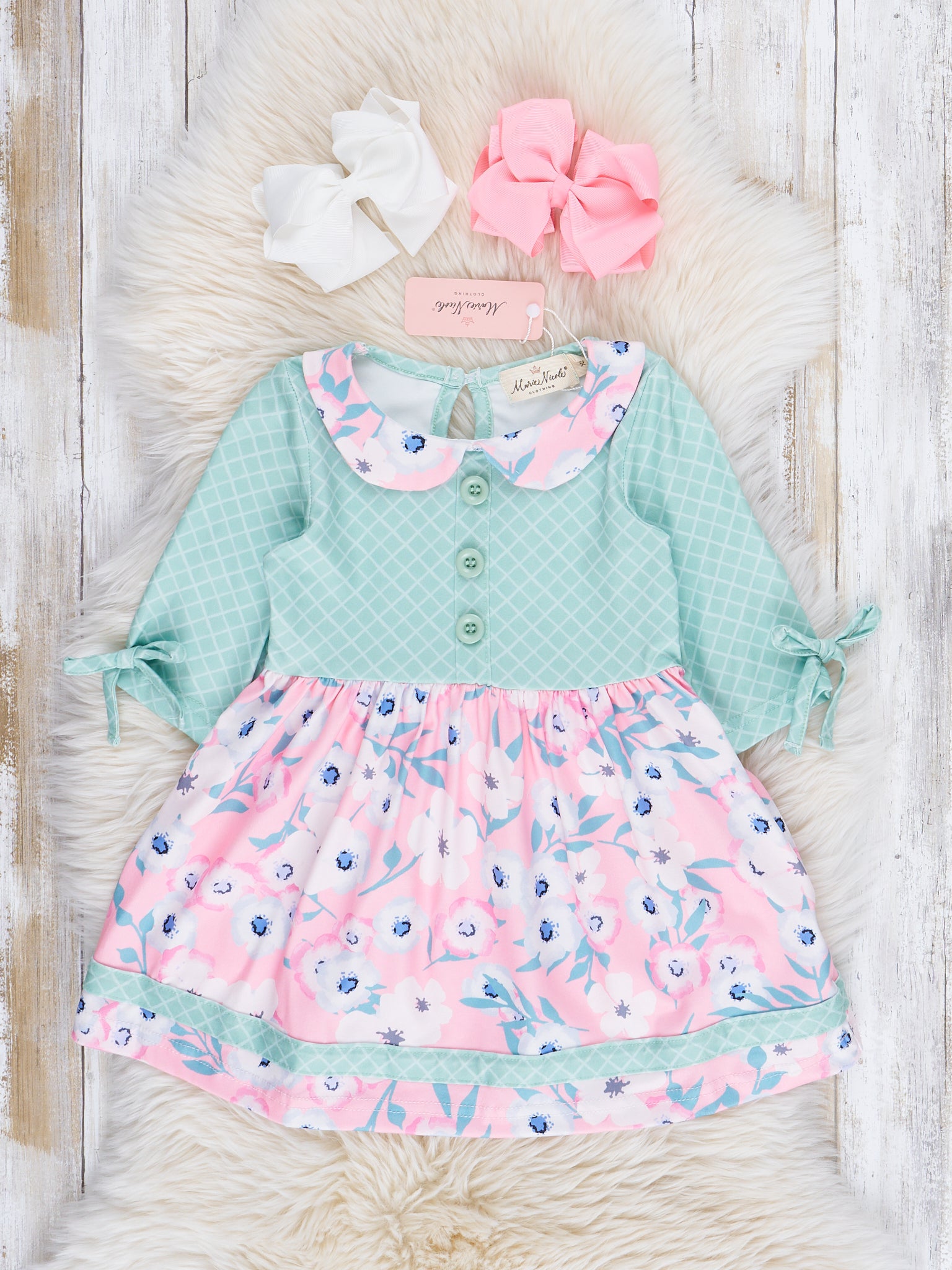 Pink & Green Sweet Florals Dress - Marie Nicole Clothing