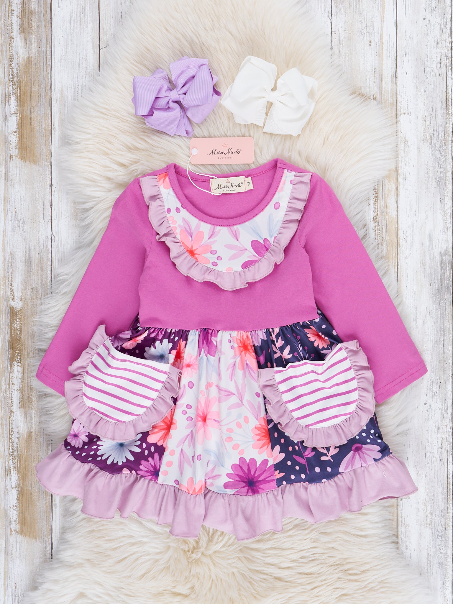 Purple Springtime Florals Ruffle Dress - Marie Nicole Clothing