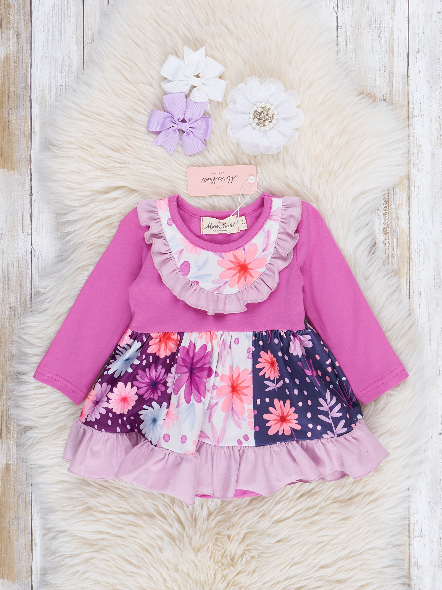 Purple Springtime Florals Ruffle Bubble Romper - Marie Nicole Clothing