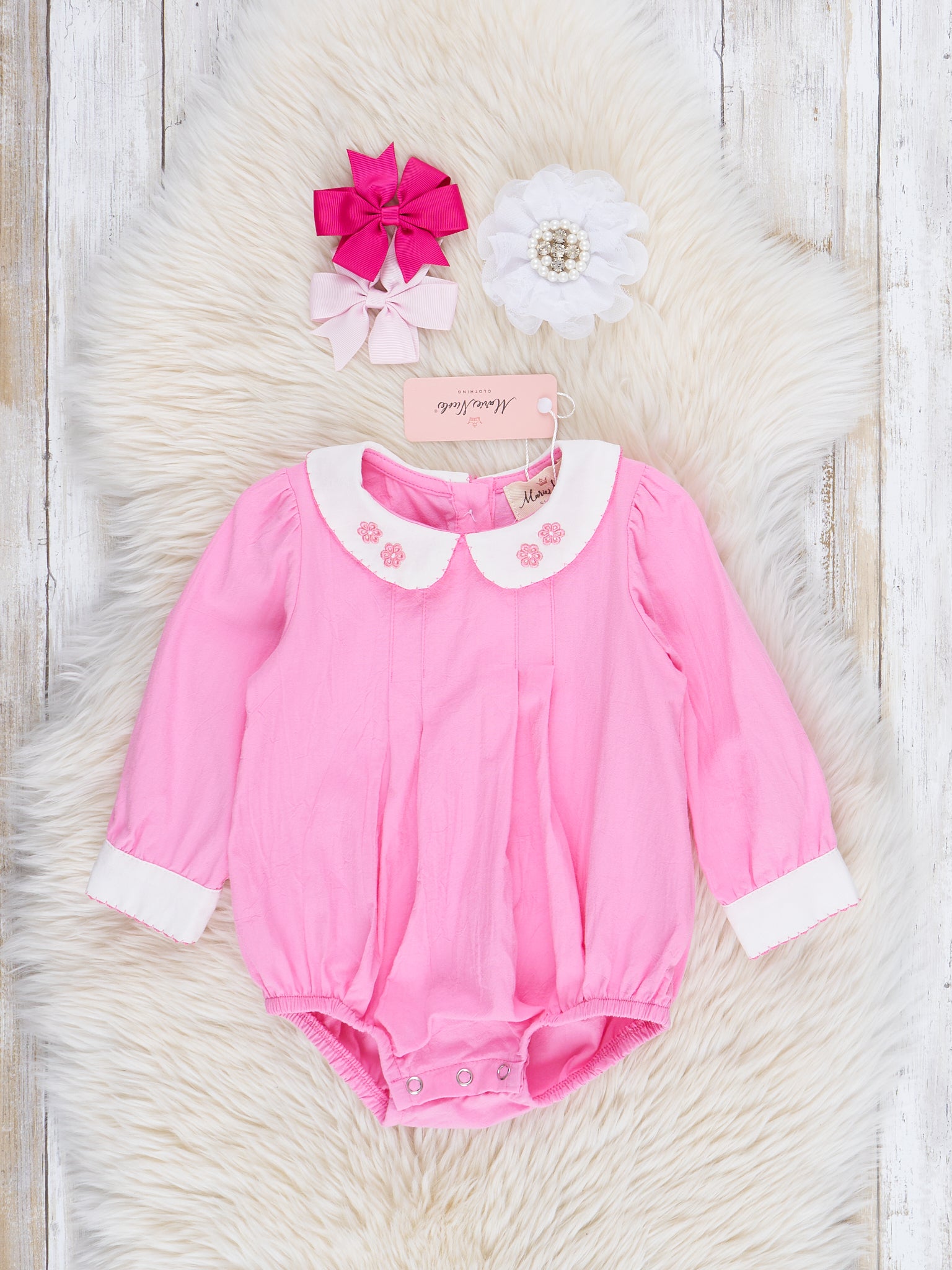 Fushcia Embroidered Blooms Bubble Romper - Marie Nicole Clothing