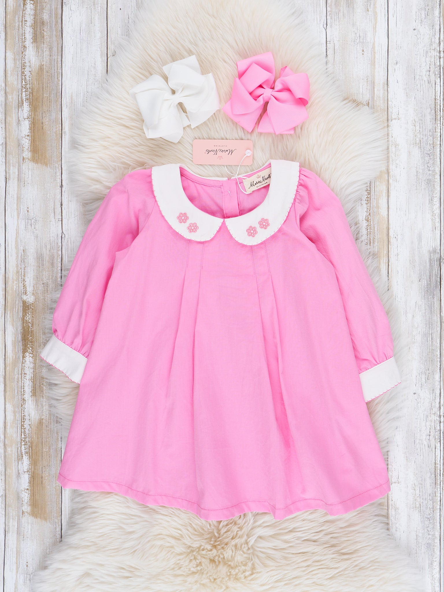 Fushcia Embroidered Blooms Dress - Marie Nicole Clothing