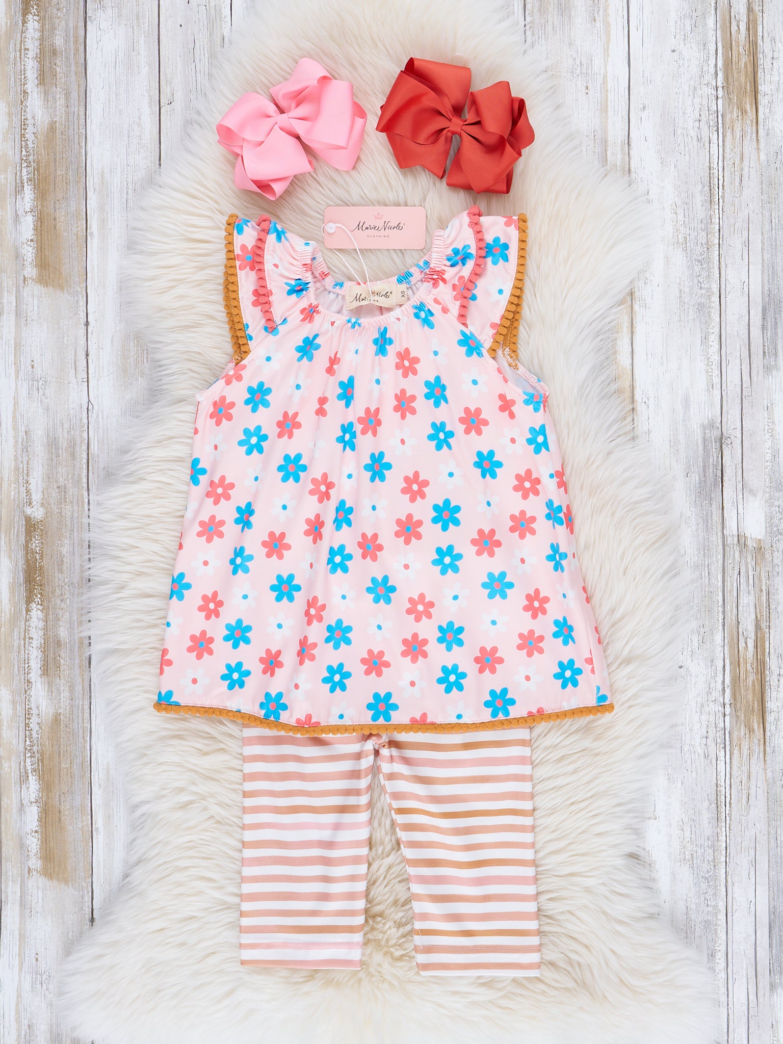 Blue & Orange Daisies Ruffle Outfit - Marie Nicole Clothing