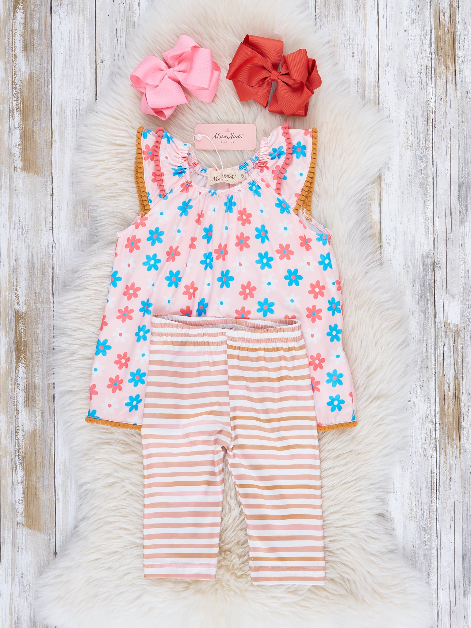 Blue & Orange Daisies Ruffle Outfit - Marie Nicole Clothing