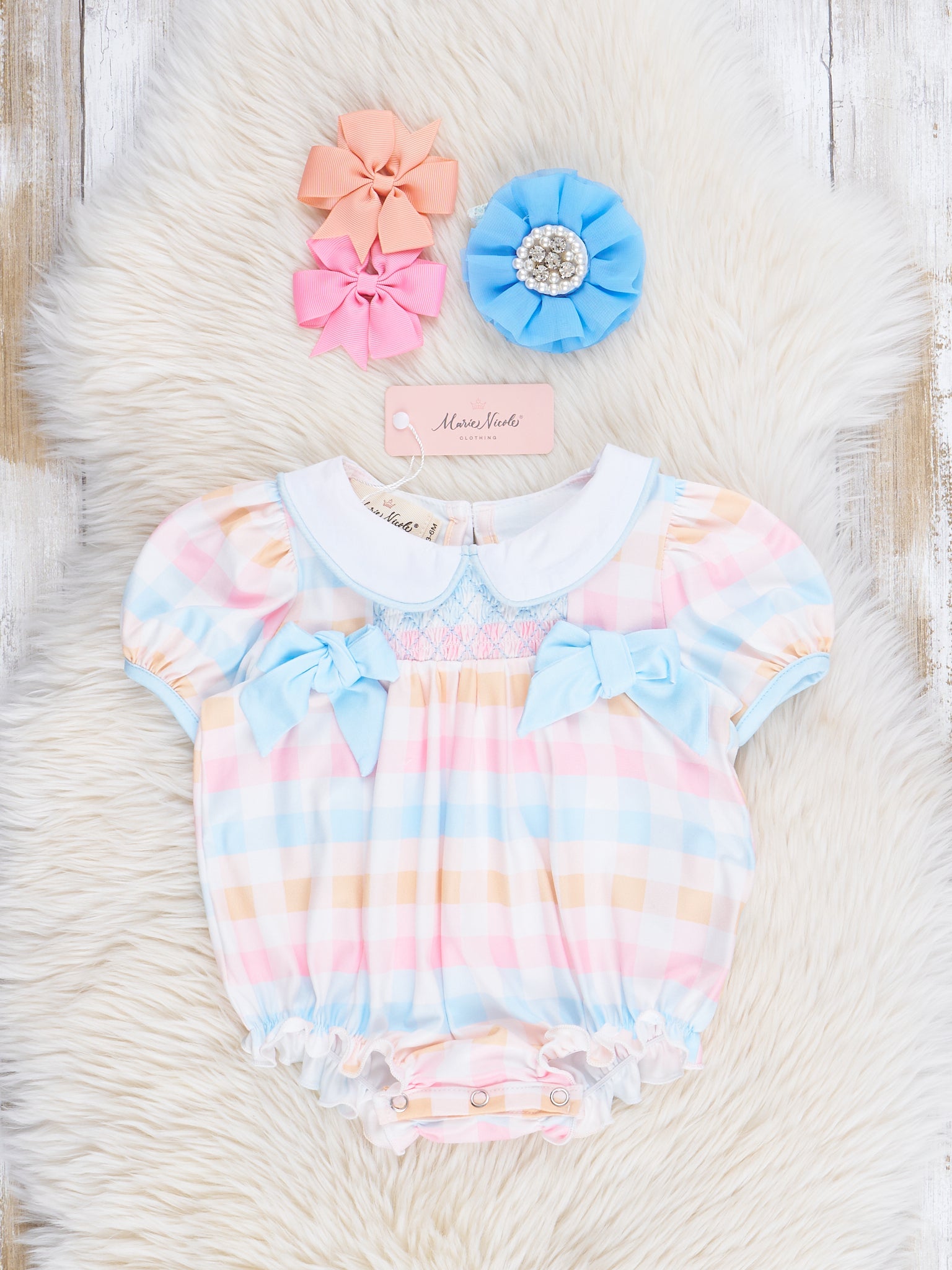Sweet Plaid Pastels Ruffle Bubble Romper - Marie Nicole Clothing